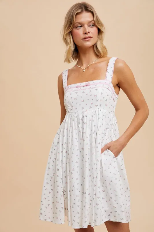 Light Pink Floral Bow Detail Mini Dress sold by Pinkblush