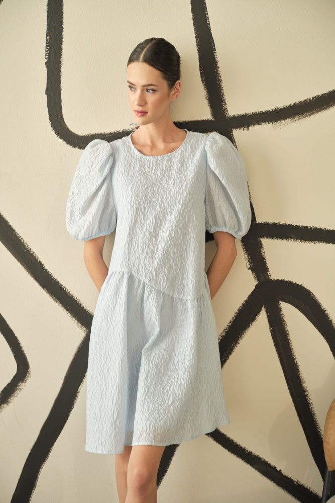 Sky Blue Puff Sleeve Dress sold by Pinkblush