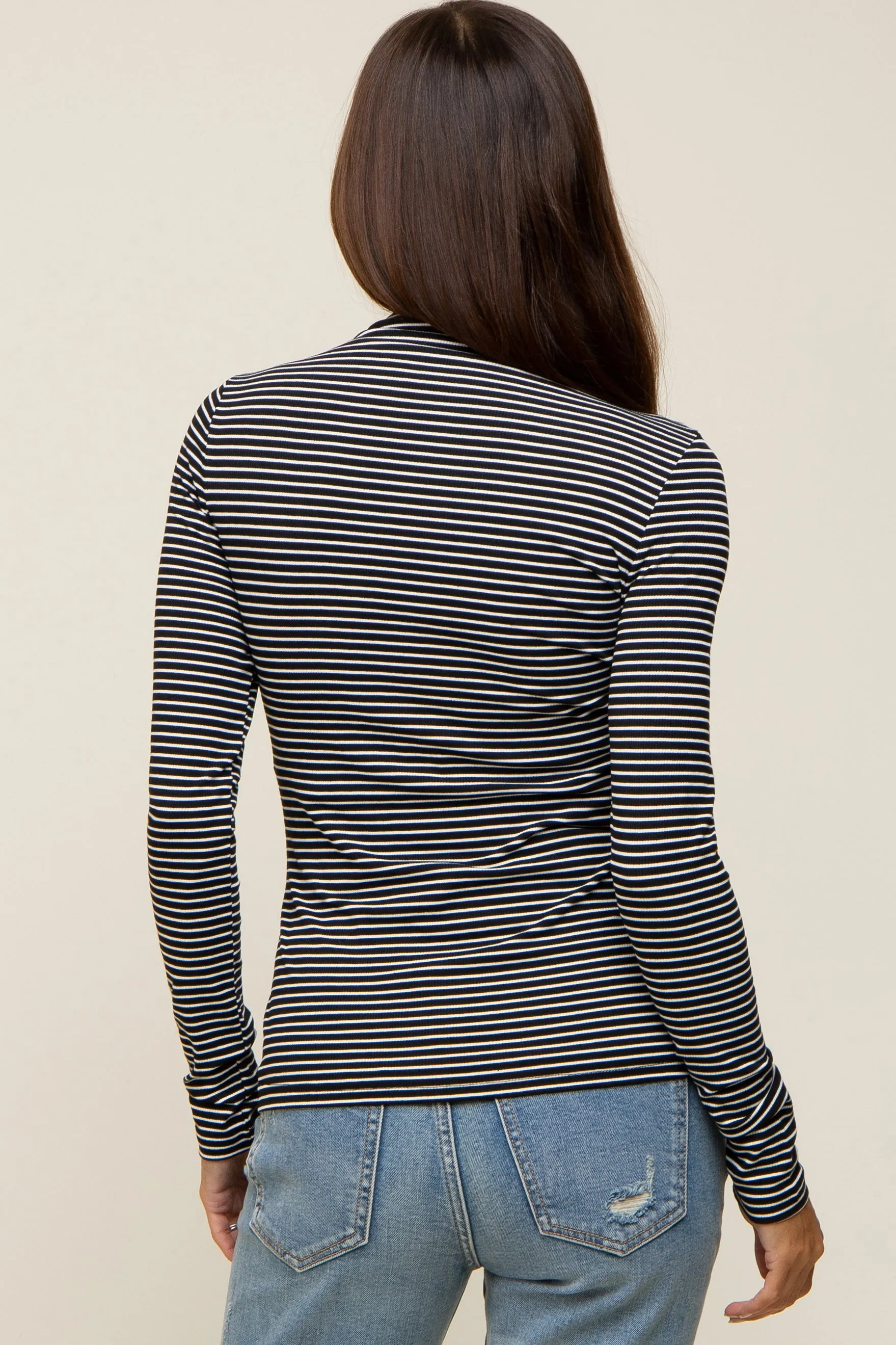 Black Striped Mock Neck Long Sleeve Maternity Top sold by Pinkblush product image thumbnail 3