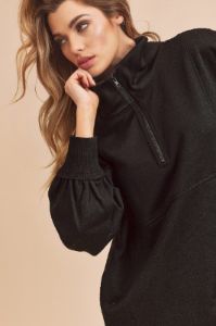 Black Half Zip Pullover Top sold by Pinkblush