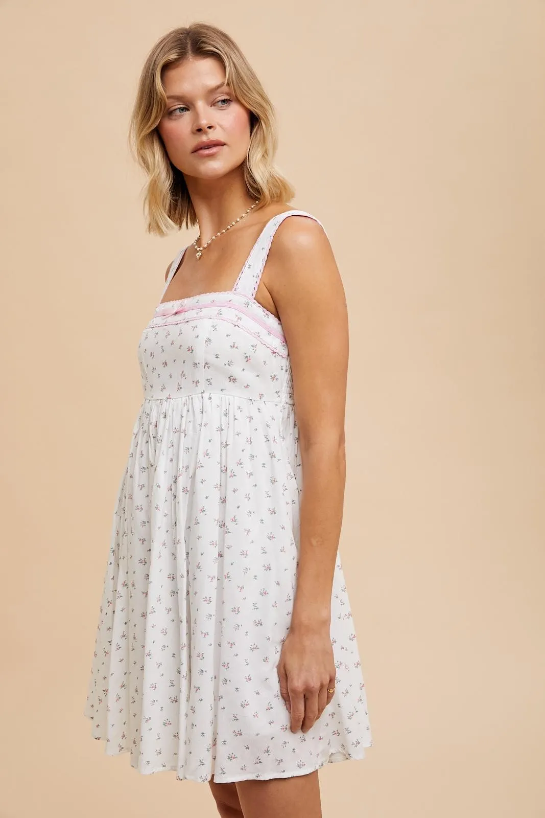 Light Pink Floral Bow Detail Mini Dress sold by Pinkblush product image thumbnail 2