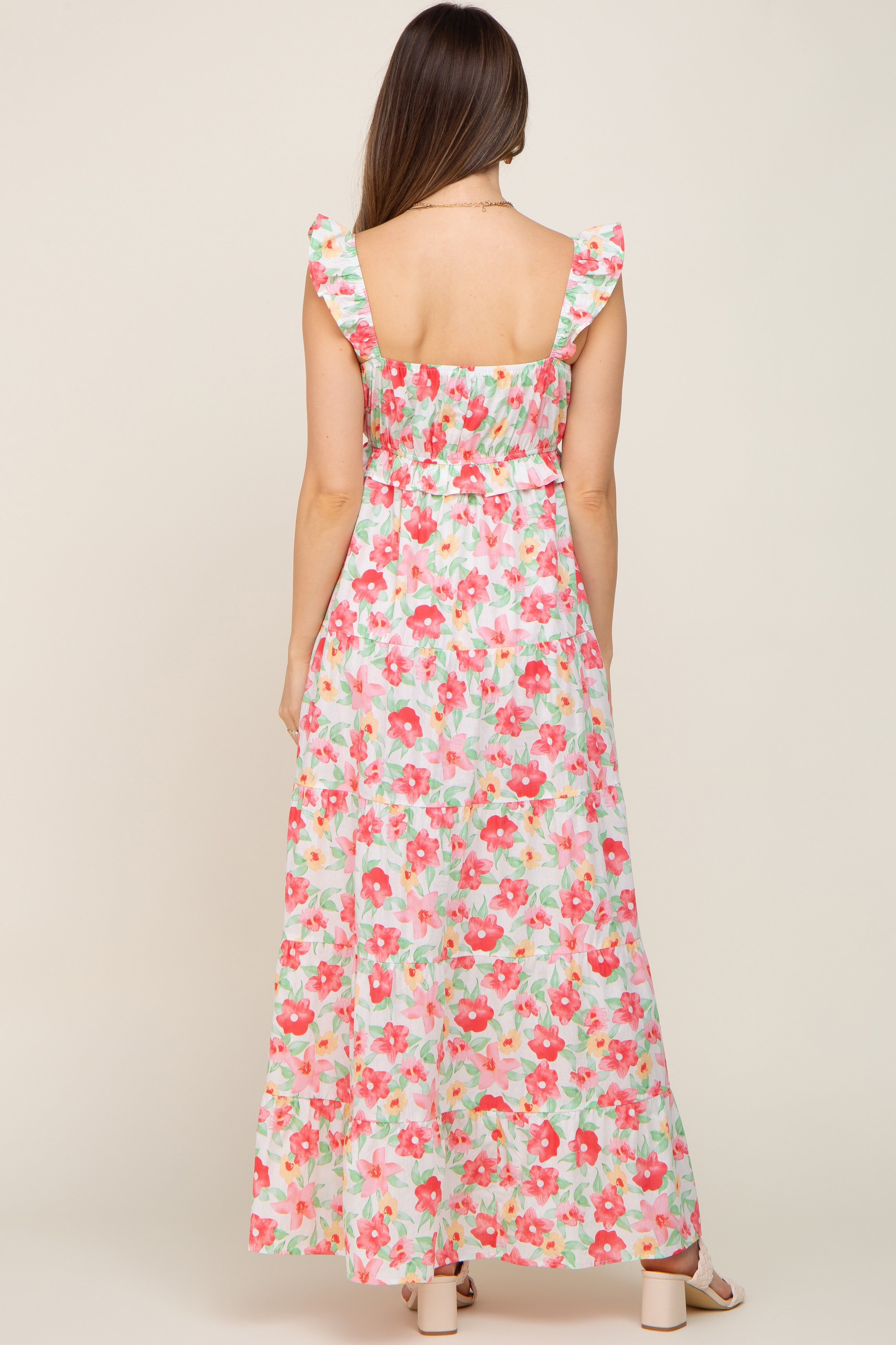 Ivory Floral Square Neck Ruffle Tiered Maternity Maxi Dress sold by Pinkblush product image thumbnail 3