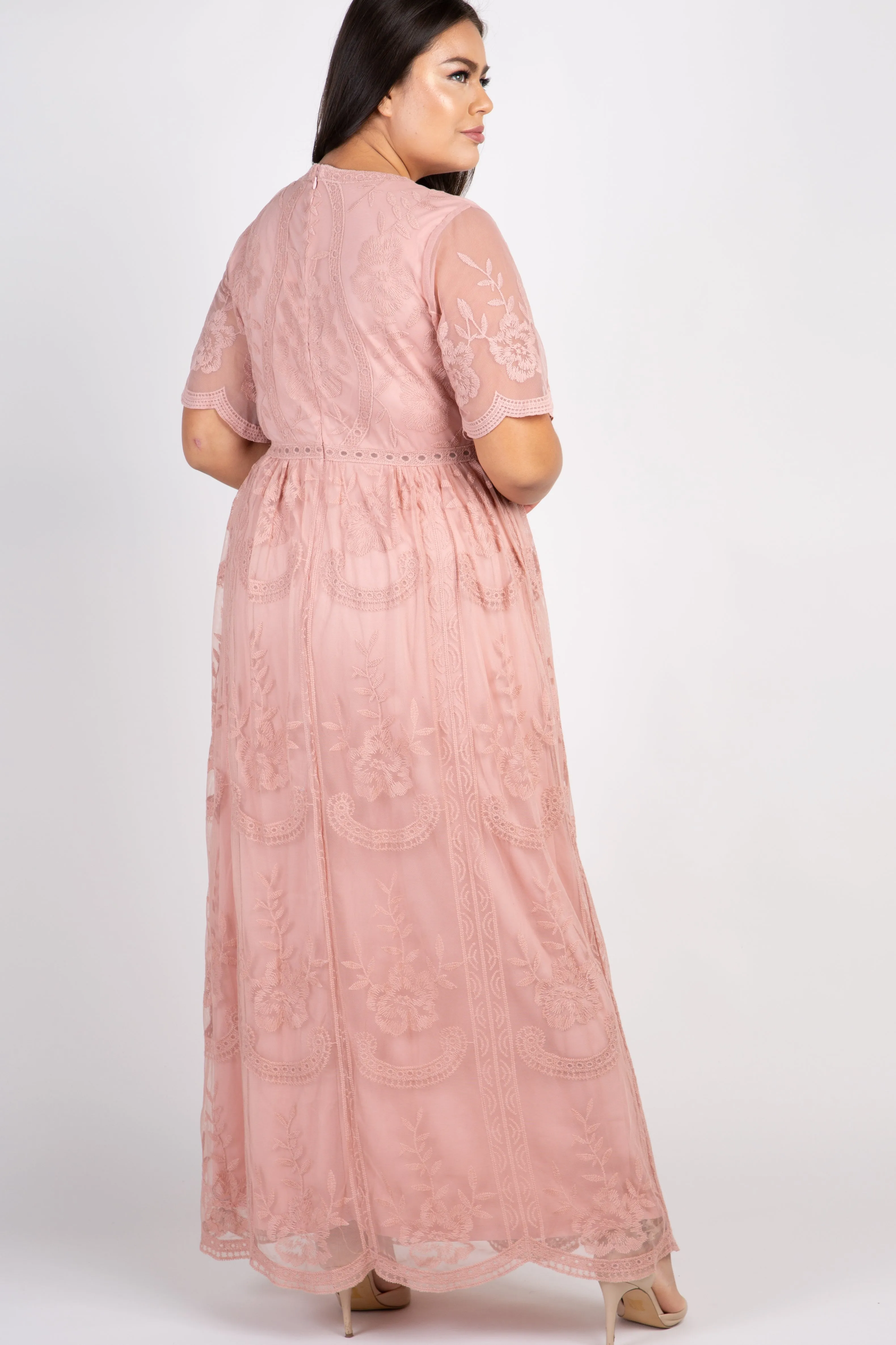 PinkBlush Light Pink Lace Mesh Overlay Plus Maxi Dress sold by Pinkblush product image thumbnail 4
