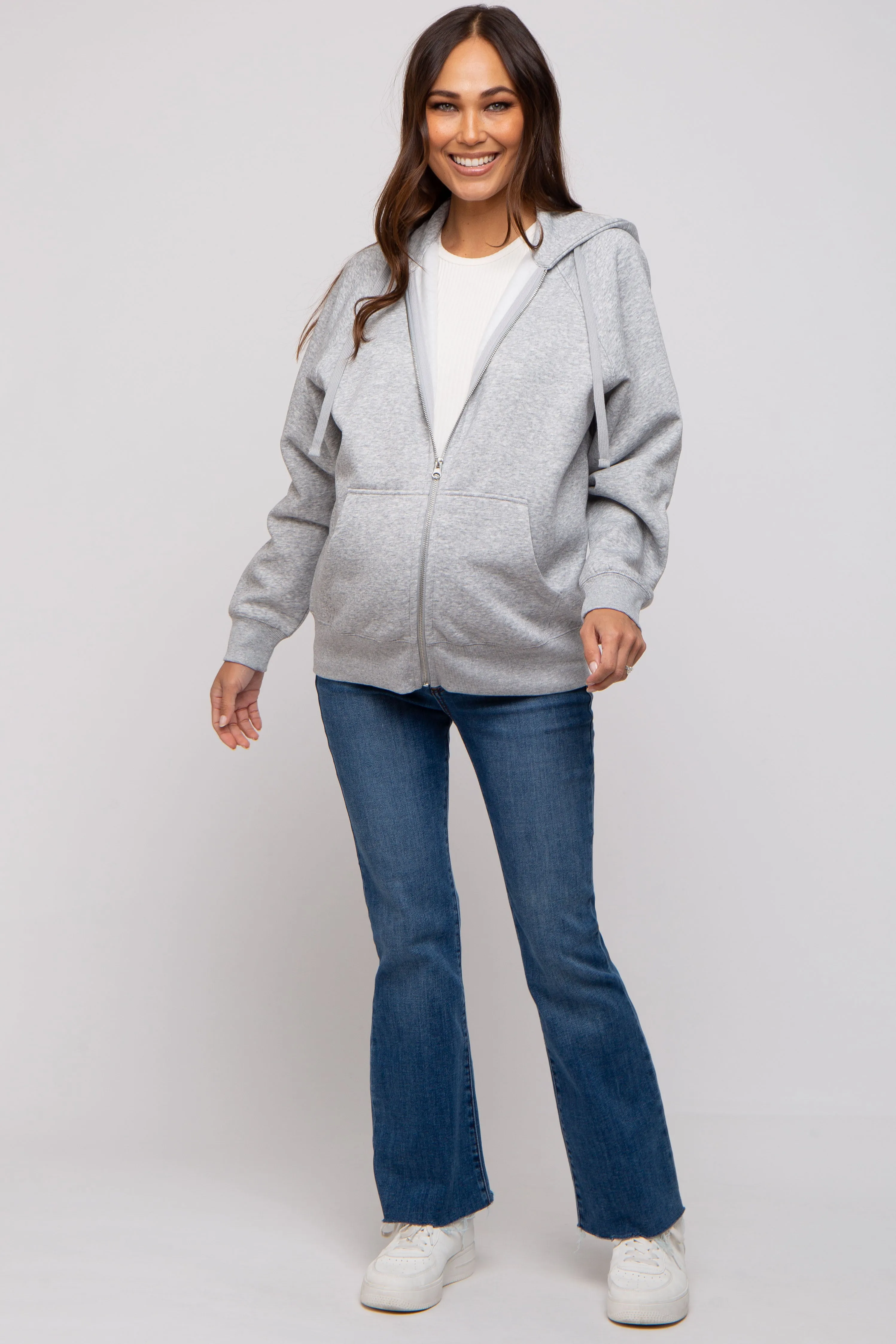 Heather Grey Front Zipper Hooded Maternity Sweater sold by Pinkblush product image thumbnail 4