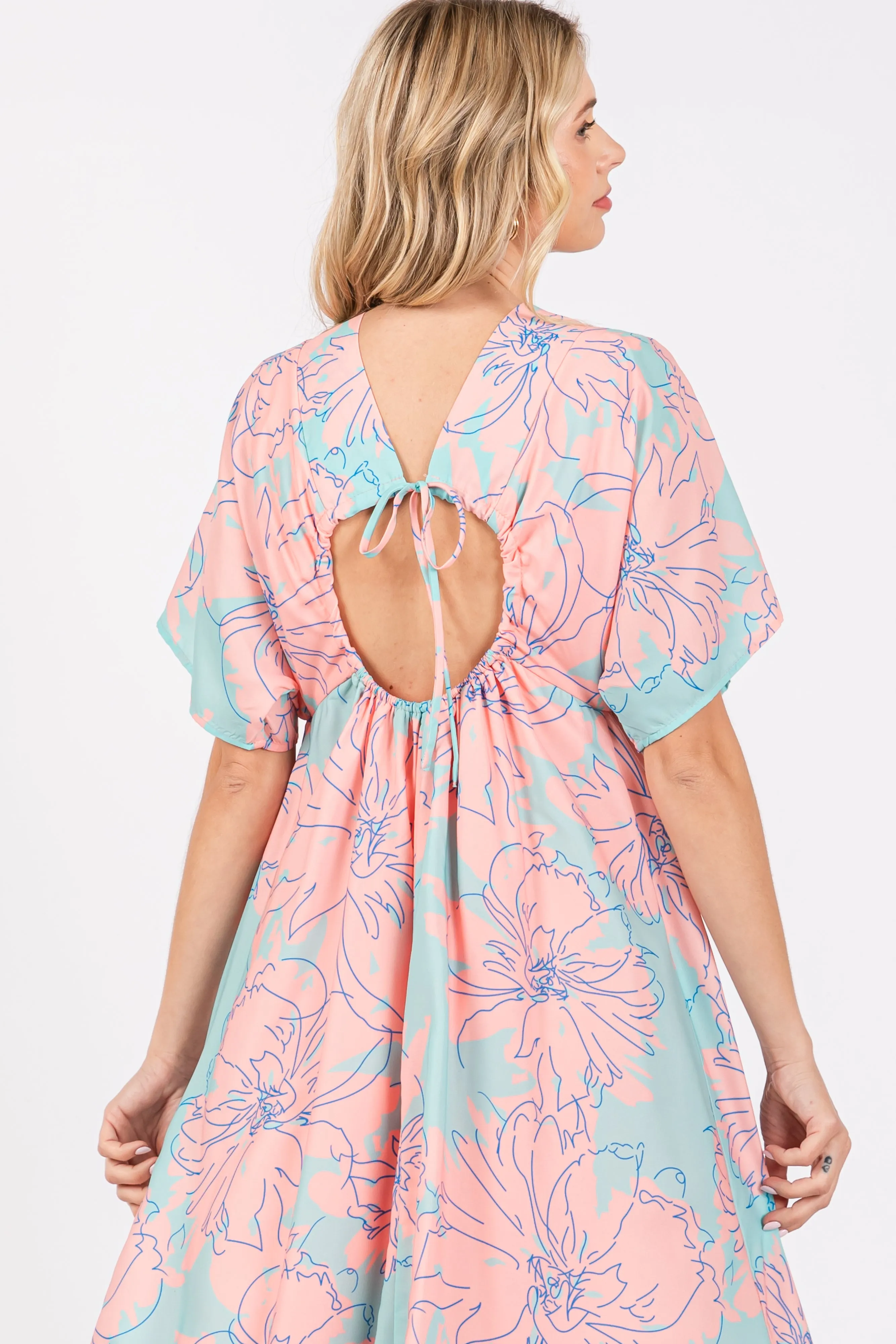 Salmon Floral Back Cutout Maxi Dress sold by Pinkblush product image thumbnail 4