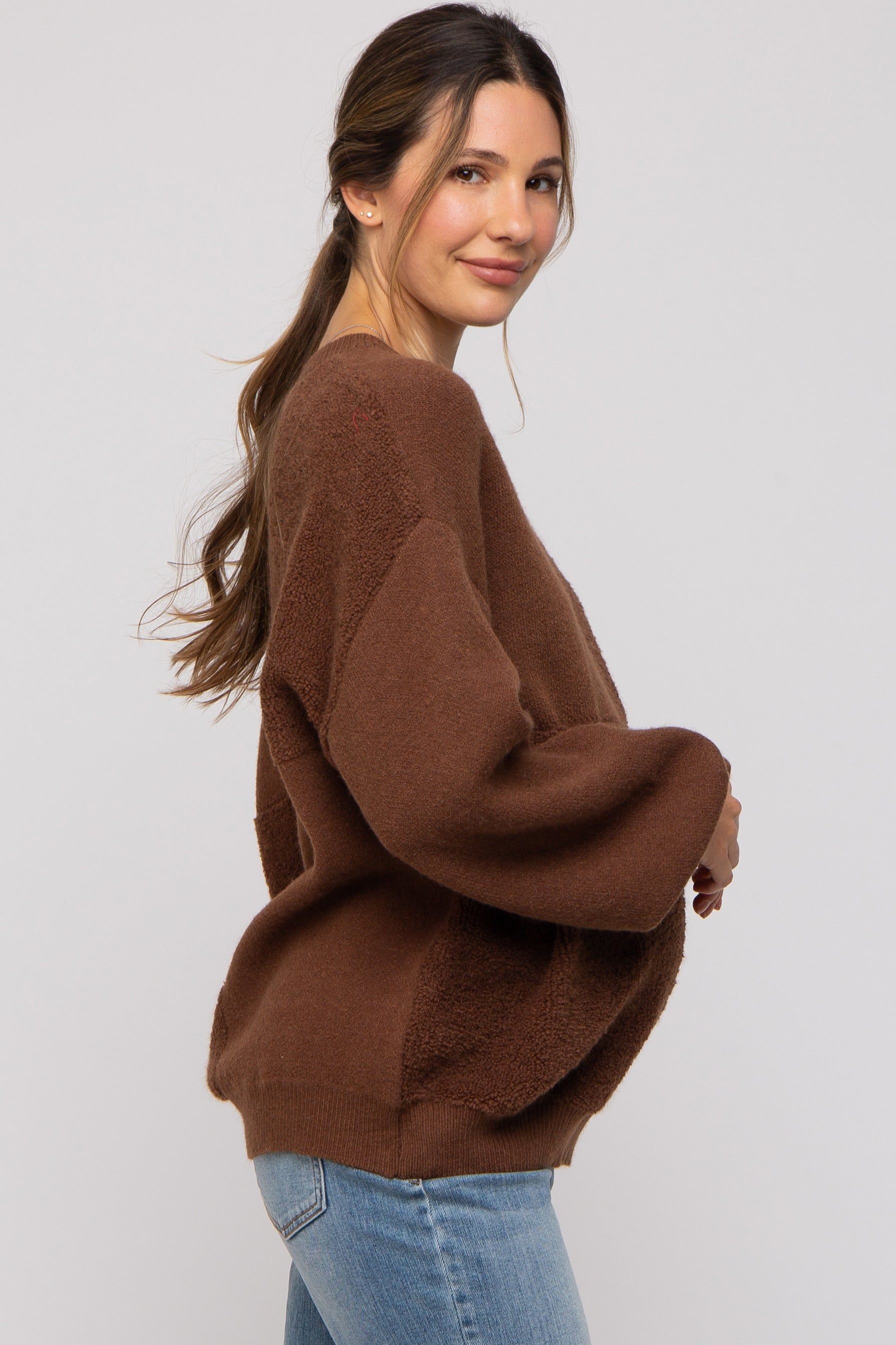 Brown Textured Checker Maternity Sweater sold by Pinkblush product image thumbnail 3