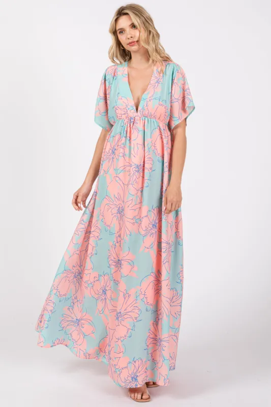 Salmon Floral Back Cutout Maxi Dress sold by Pinkblush
