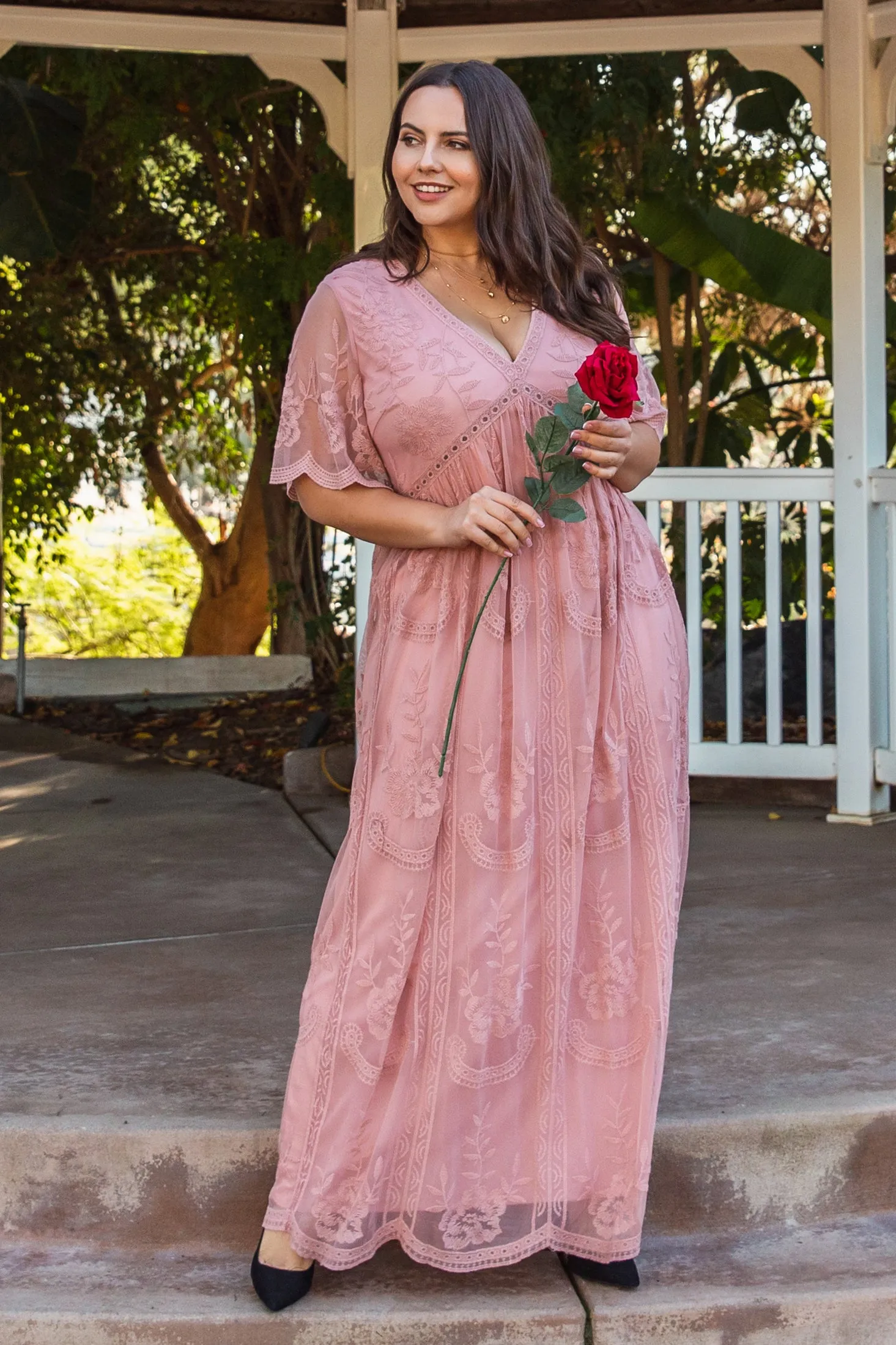 PinkBlush Light Pink Lace Mesh Overlay Plus Maxi Dress sold by Pinkblush product image thumbnail 2