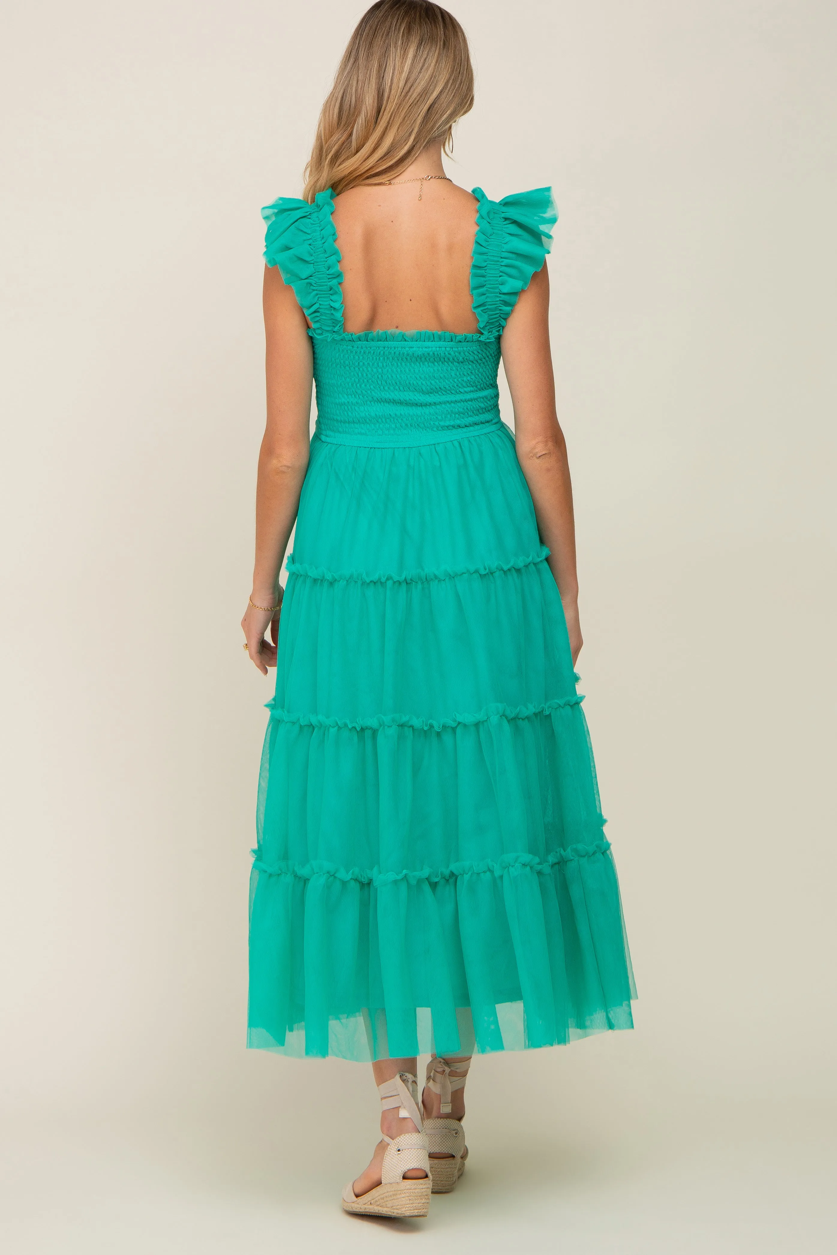 Jade Smocked Mesh Ruffle Accent Maternity Midi Dress sold by Pinkblush product image thumbnail 2