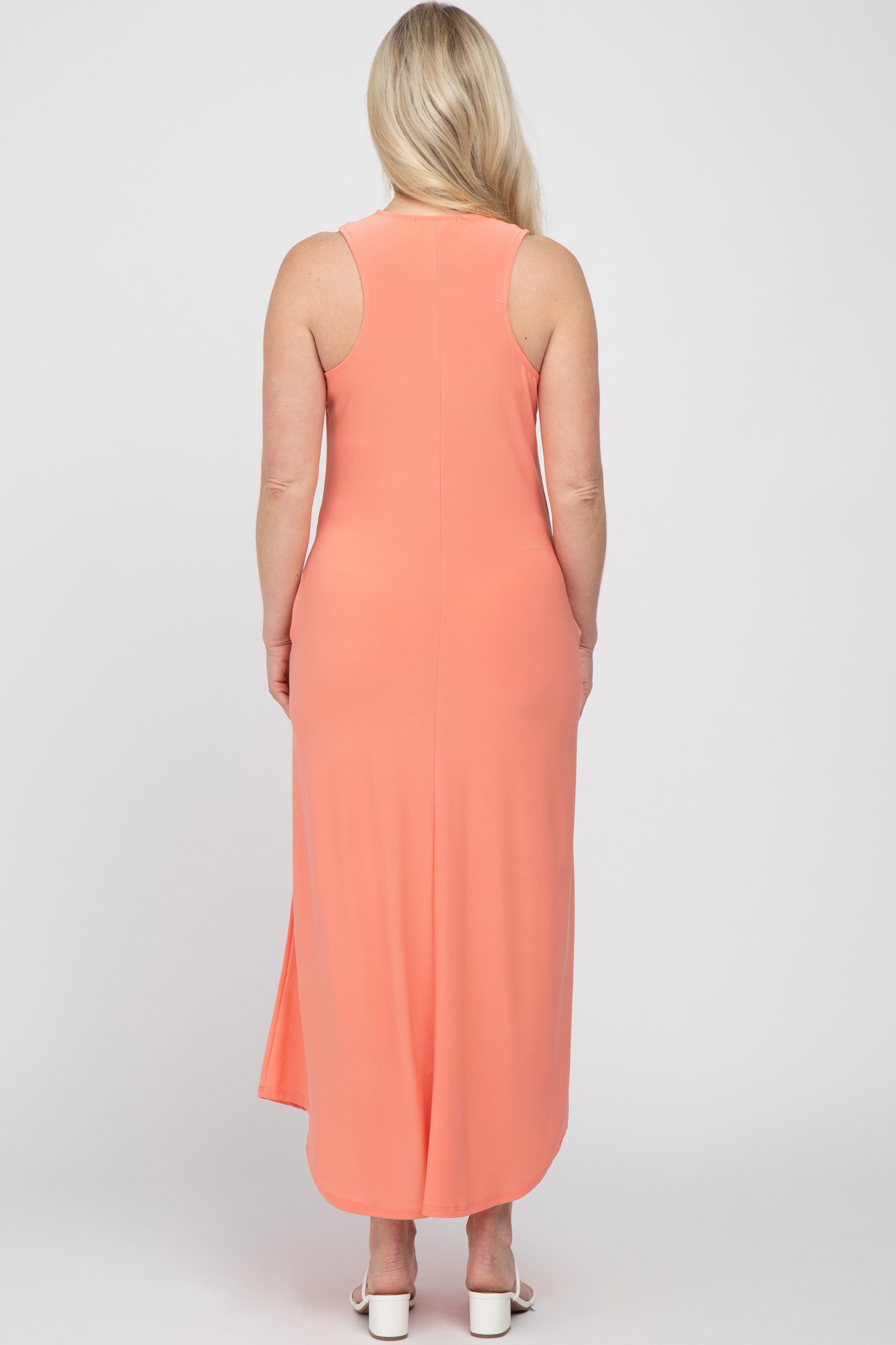 Coral V-Neck Round Hem Maternity Midi Dress sold by Pinkblush product image thumbnail 3