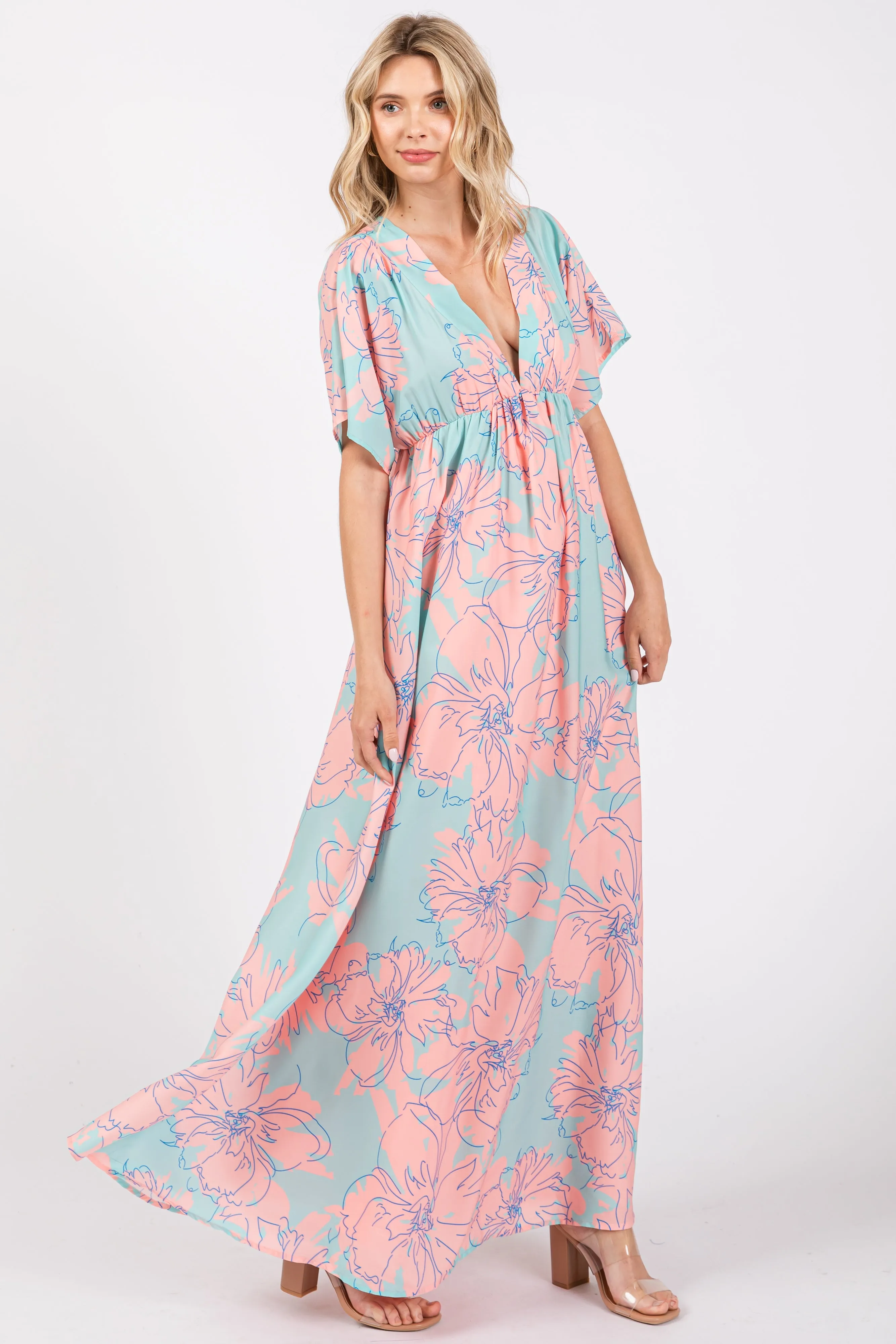 Salmon Floral Back Cutout Maxi Dress sold by Pinkblush product image thumbnail 2