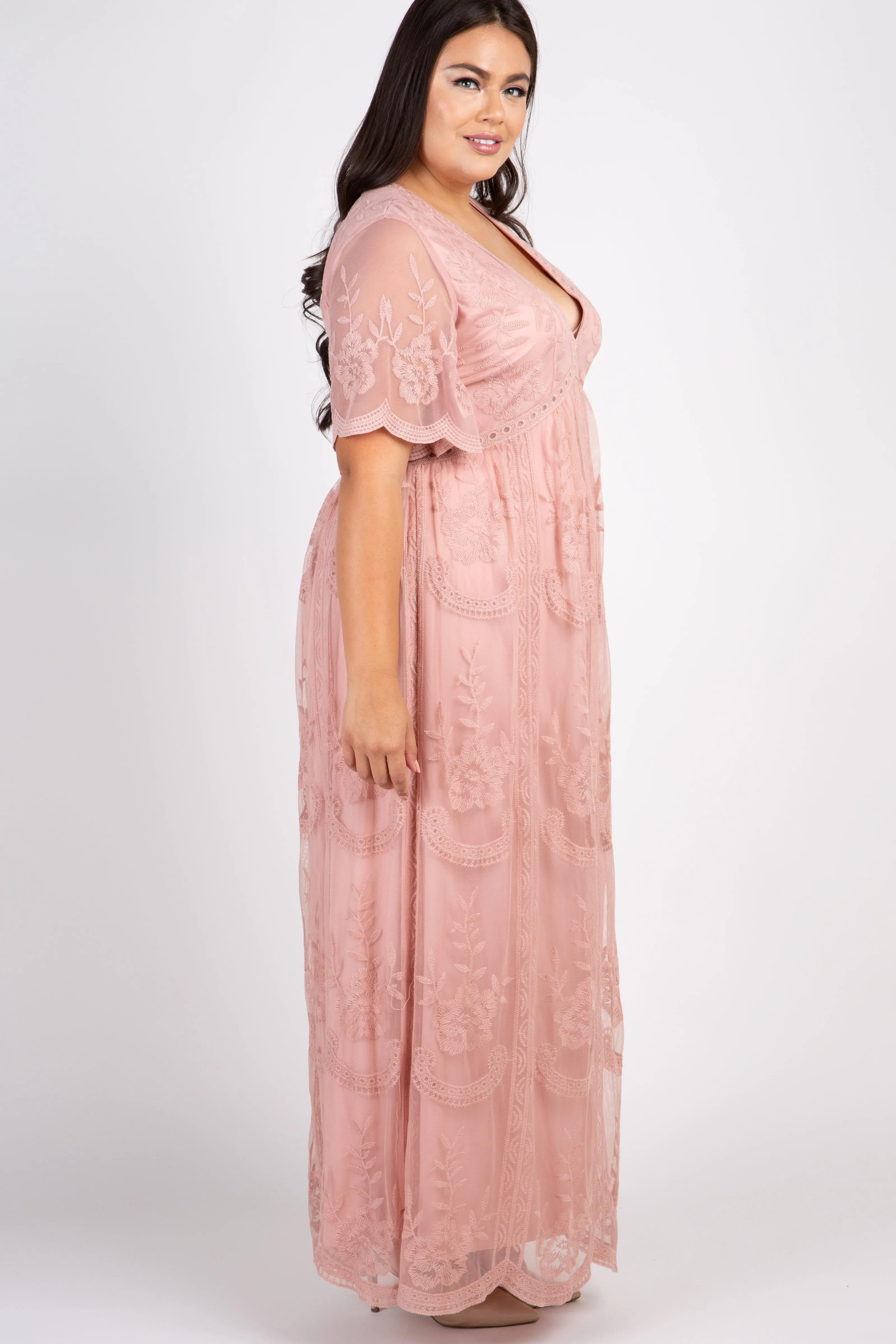 PinkBlush Light Pink Lace Mesh Overlay Plus Maxi Dress sold by Pinkblush product image thumbnail 3