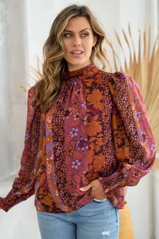 Plum Printed Blouse sold by Pinkblush