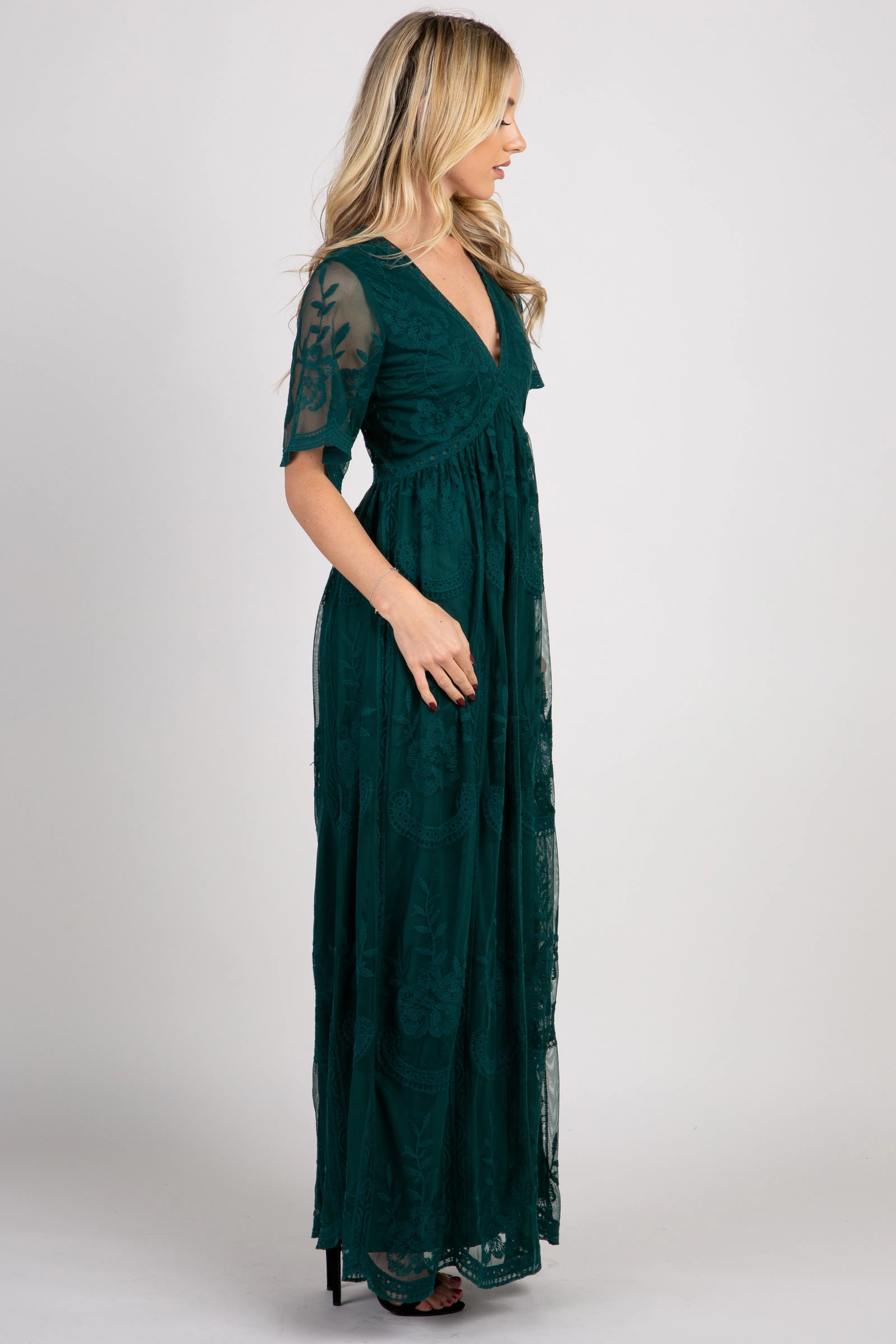 Forest Green Lace Mesh Overlay Maxi Dress sold by Pinkblush product image thumbnail 2