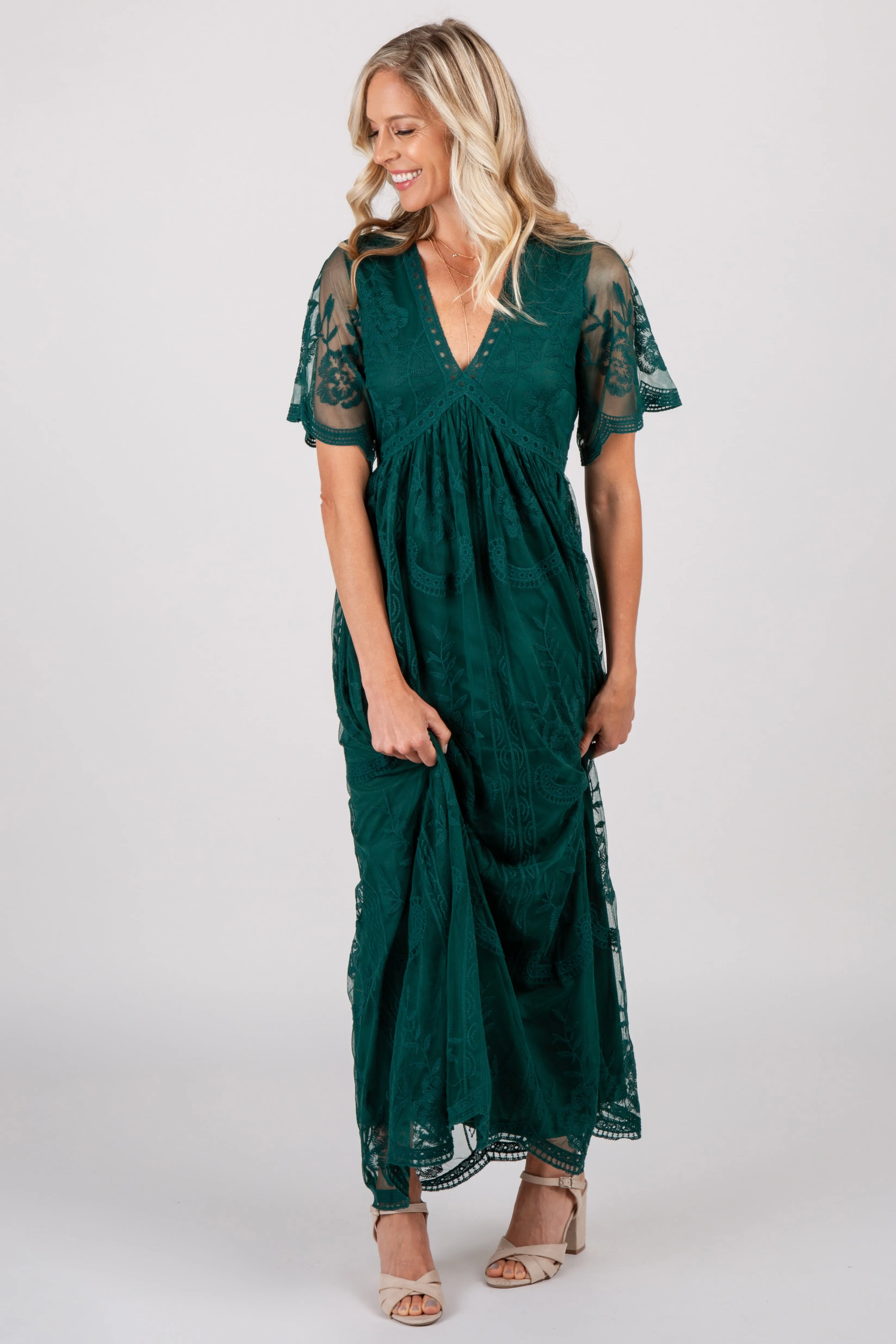Forest Green Lace Mesh Overlay Maxi Dress sold by Pinkblush product image thumbnail 3