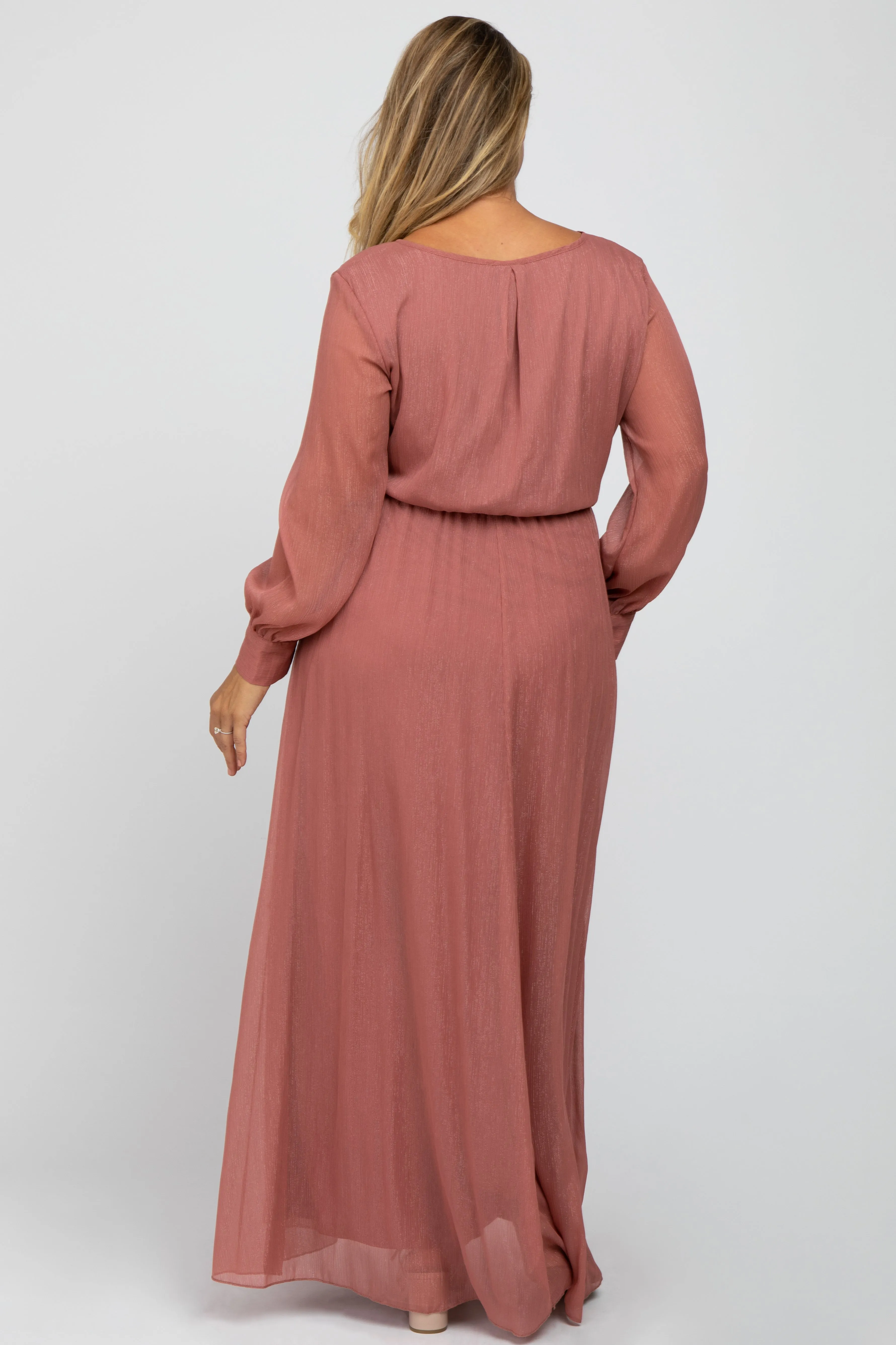 Pink Metallic Chiffon Maternity Plus Maxi Dress sold by Pinkblush product image thumbnail 3