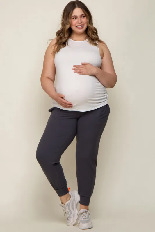 Charcoal Soft Knit Maternity Plus Jogger Pants sold by Pinkblush