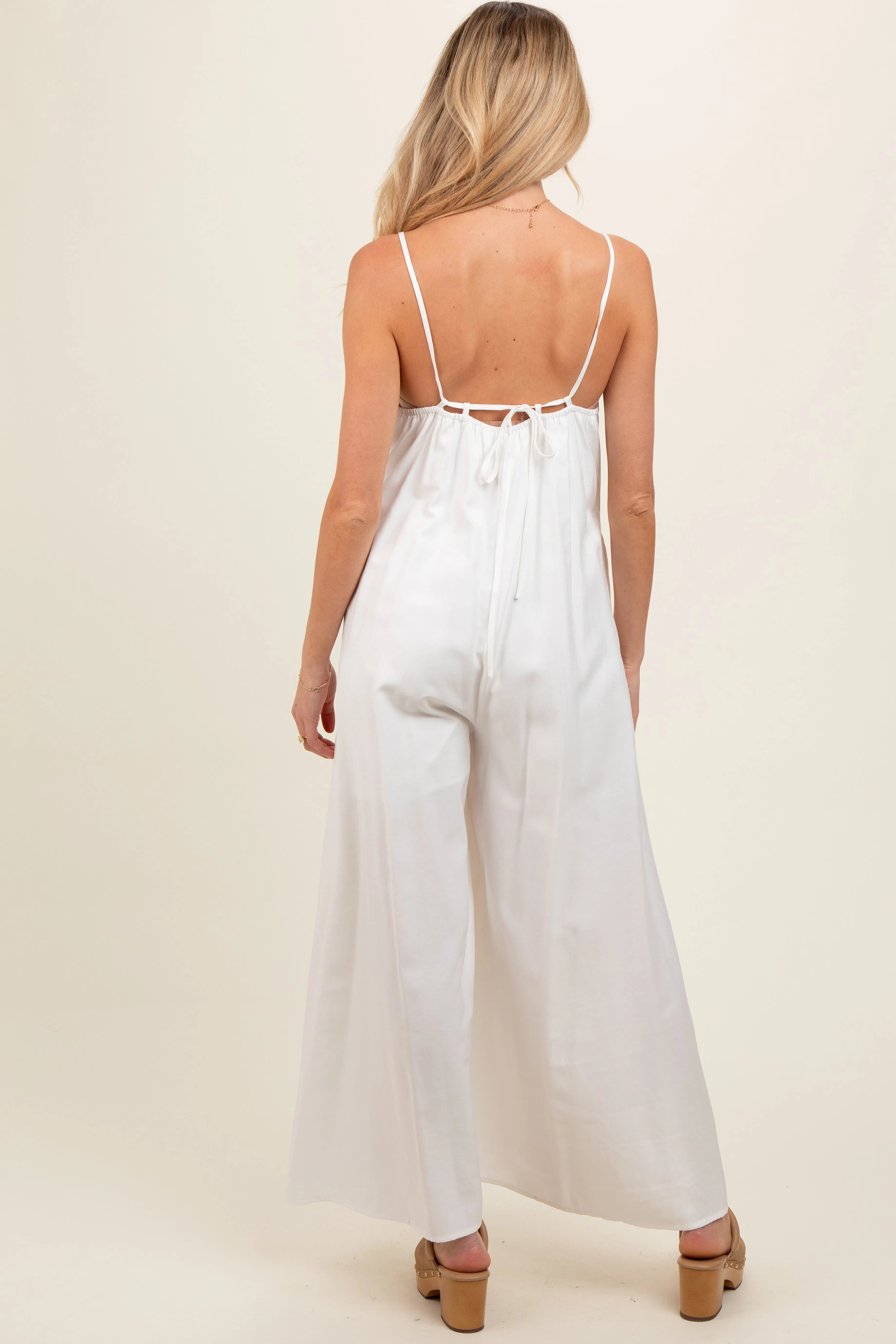 Ivory V-Neck Sleeveless Wide Leg Maternity Jumpsuit sold by Pinkblush product image thumbnail 3