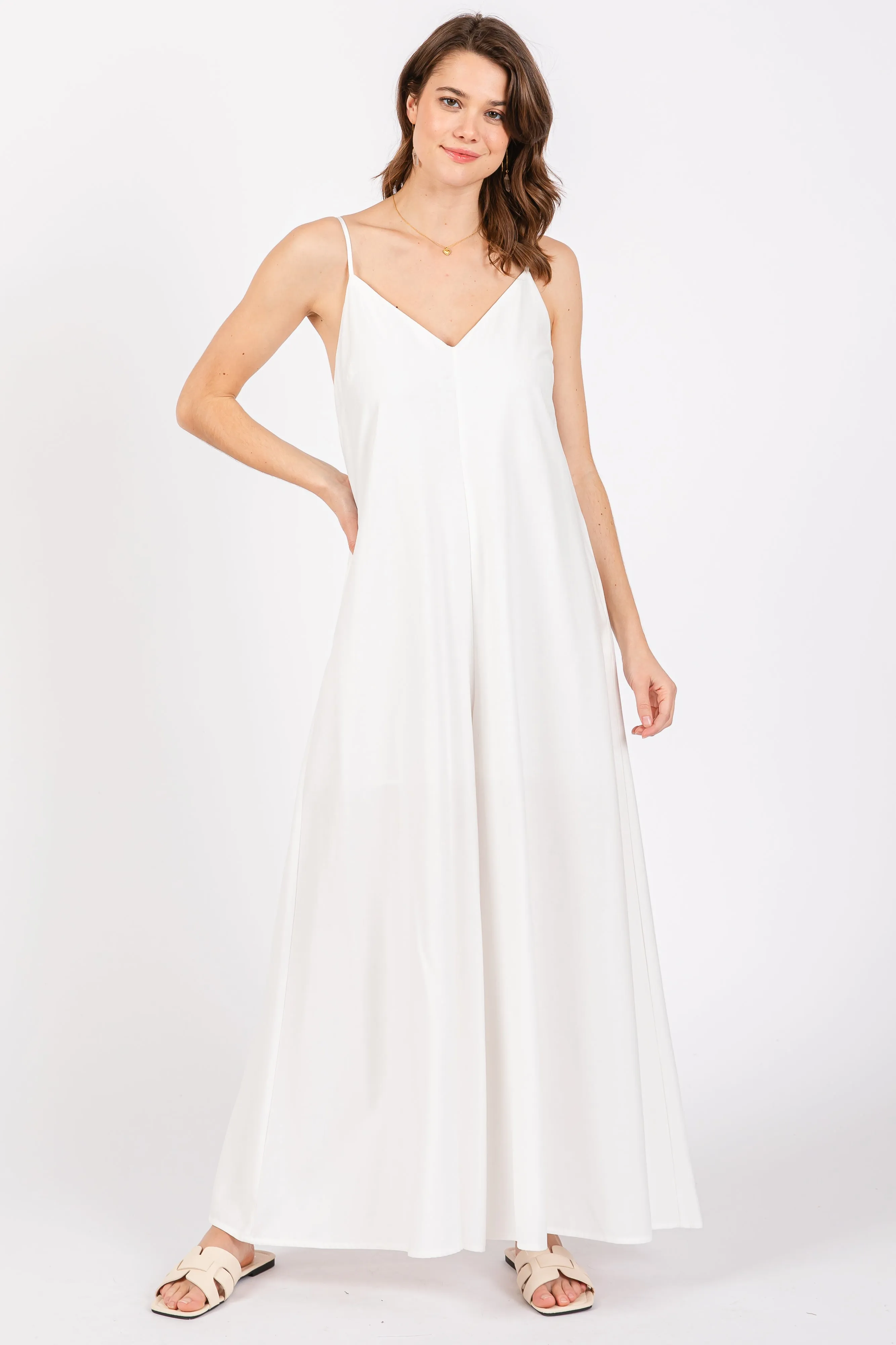 Ivory V-Neck Sleeveless Wide Leg Maternity Jumpsuit sold by Pinkblush product image thumbnail 4