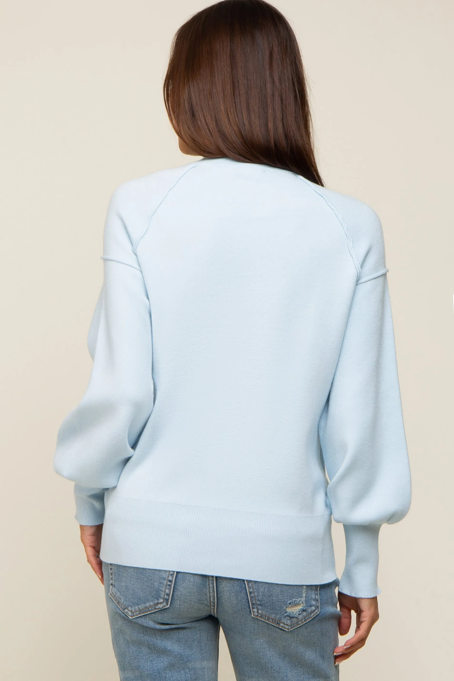 Light Blue Knit Long Sleeve Mock Neck Maternity Top sold by Pinkblush product image thumbnail 3