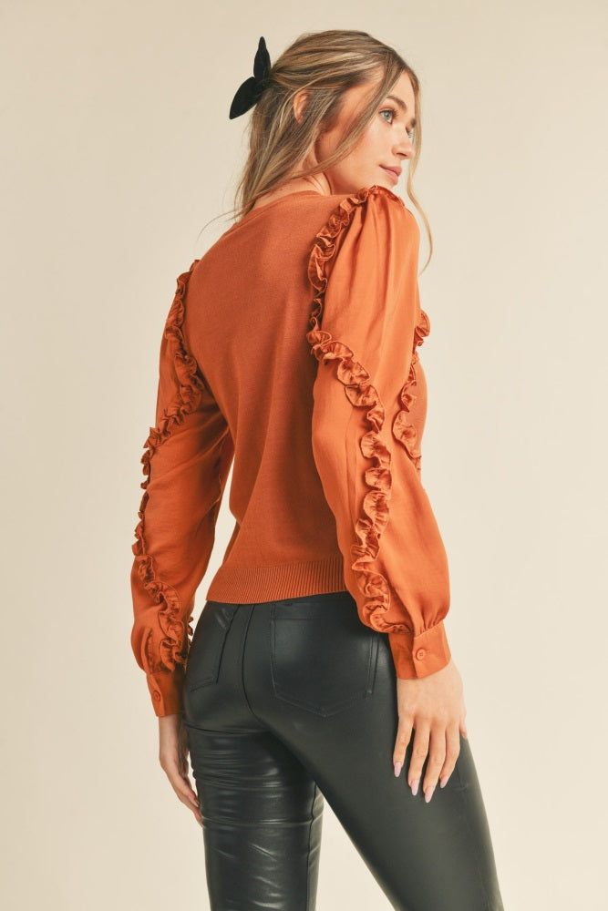 Orange Mixed Media Ruffled Sweater Top sold by Pinkblush product image thumbnail 3