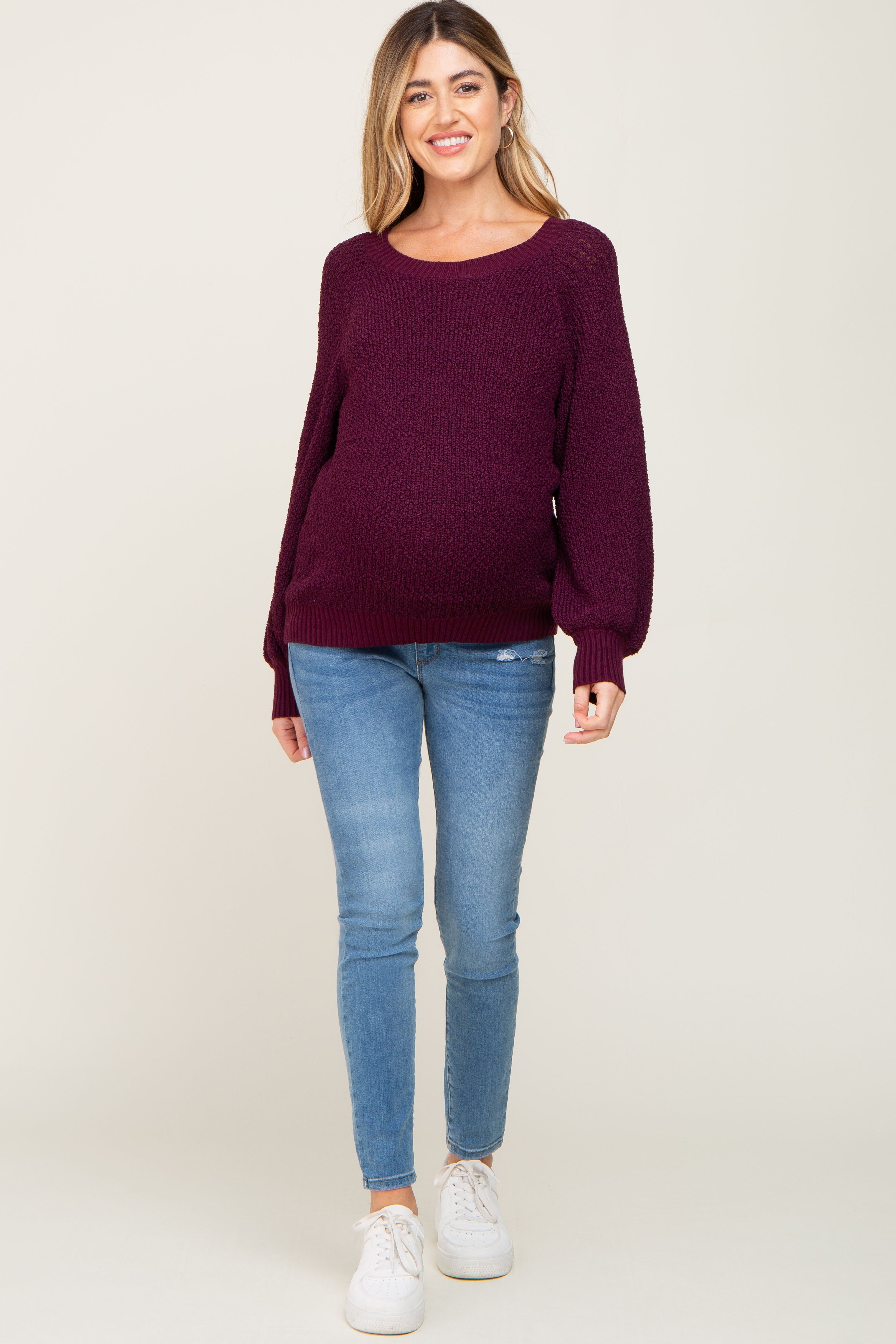 Plum Popcorn Knit Raglan Maternity Sweater sold by Pinkblush product image thumbnail 4