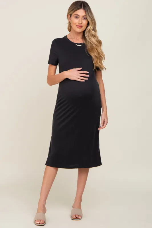 Black Midi T-Shirt Maternity Dress sold by Pinkblush