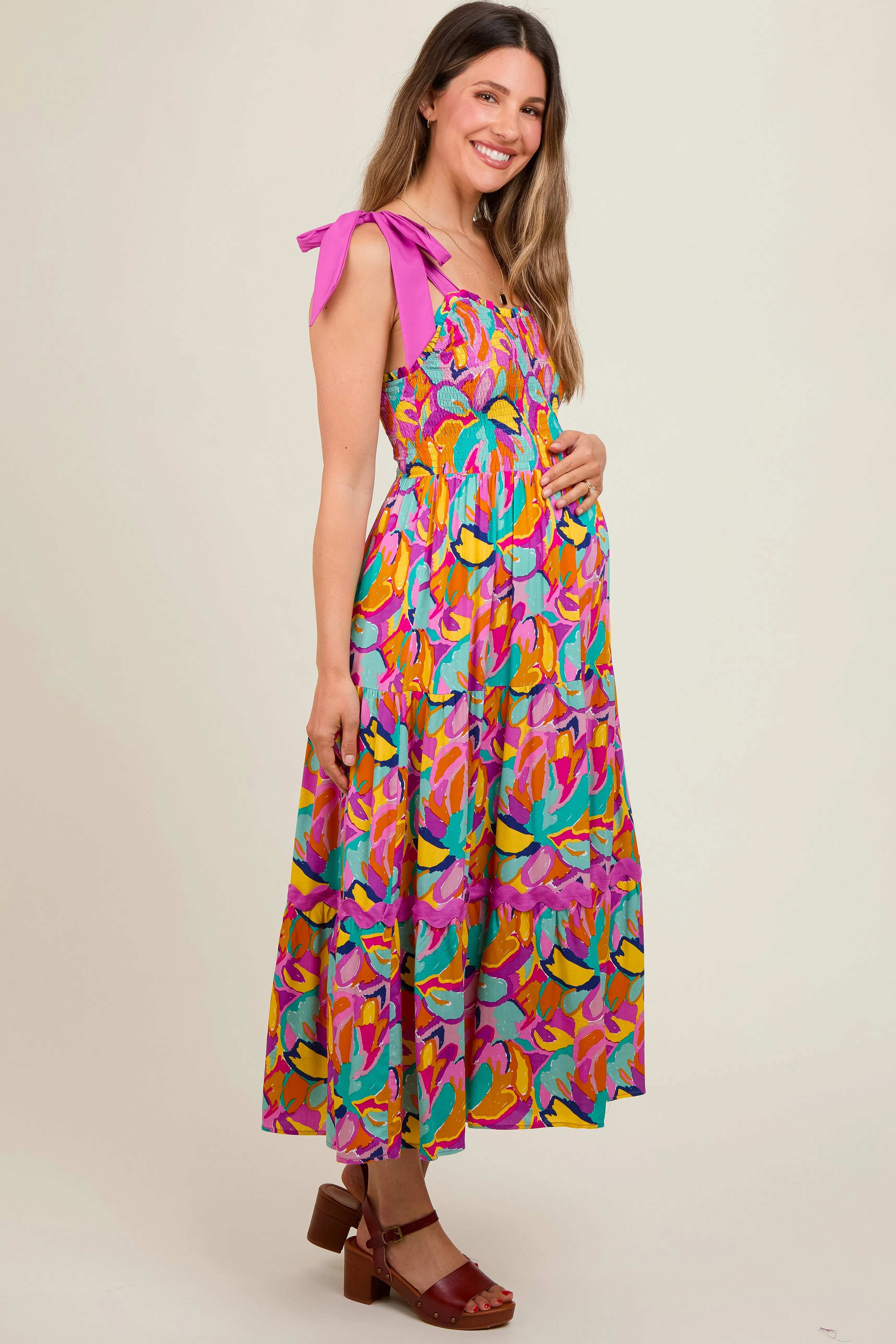 Pink Green Fitted Maternity Midi Dress sold by Pinkblush product image thumbnail 2