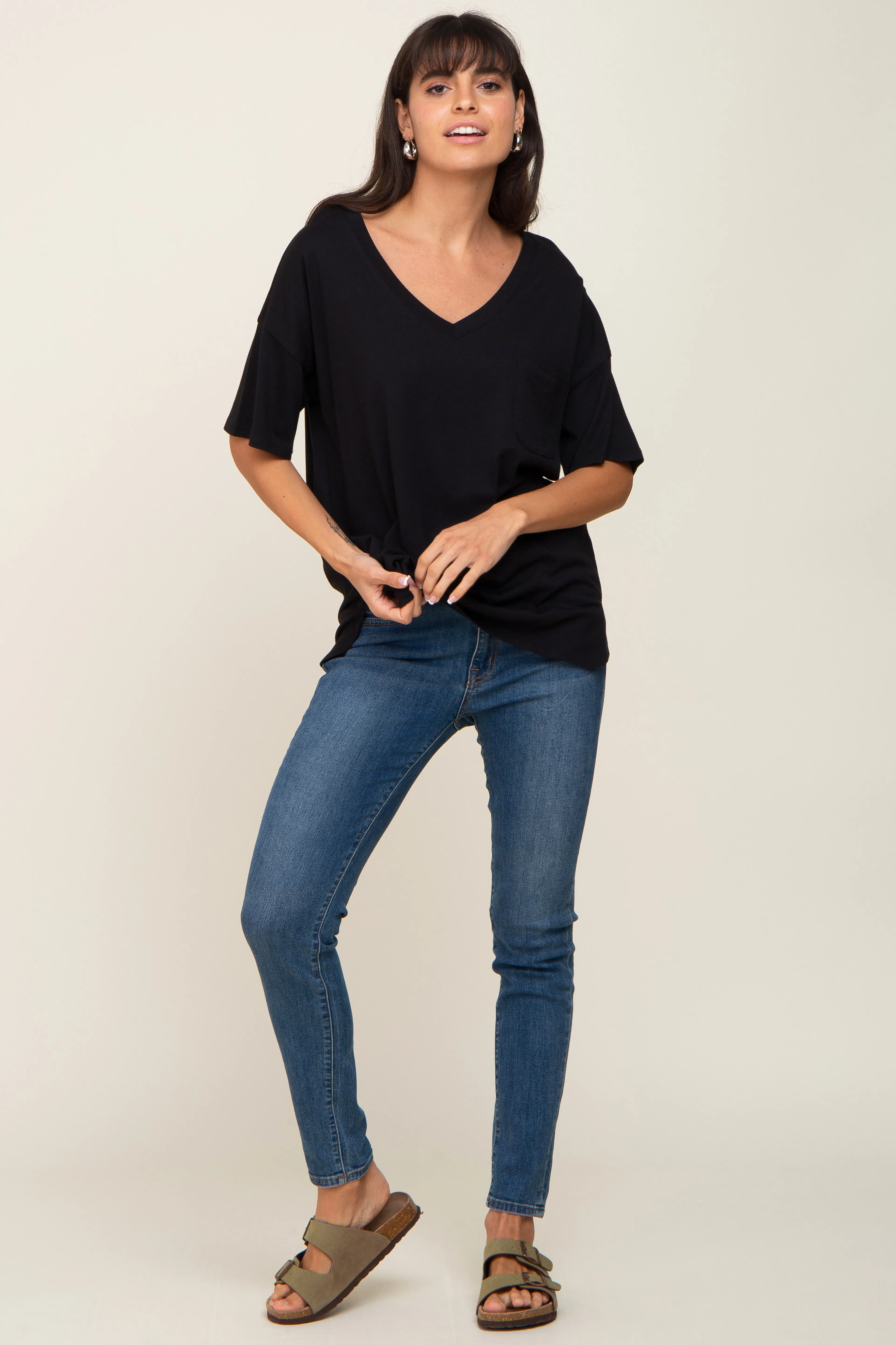 Black Pocketed V-Neck Top sold by Pinkblush product image thumbnail 4