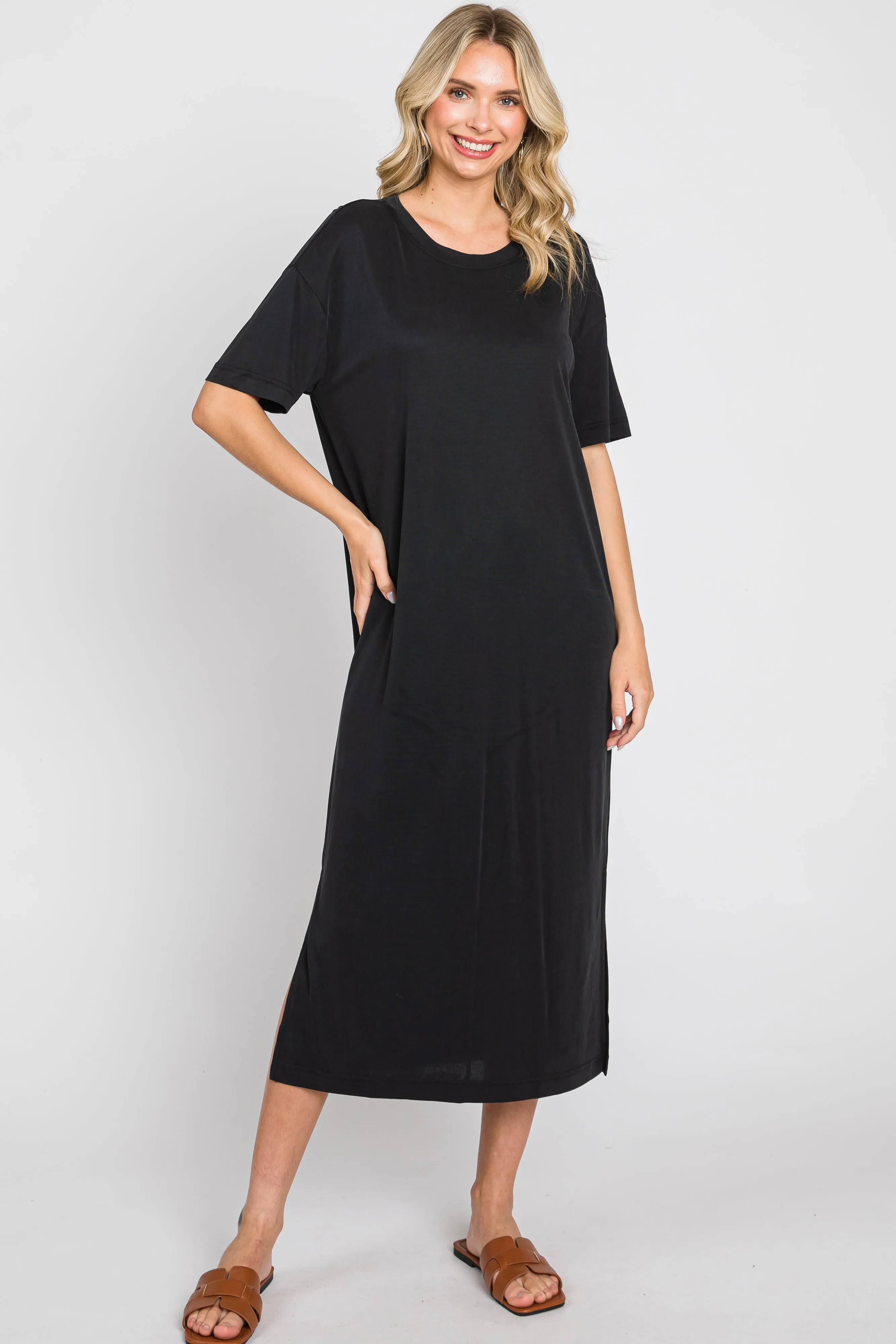 Black Midi T-Shirt Maternity Dress sold by Pinkblush product image thumbnail 5
