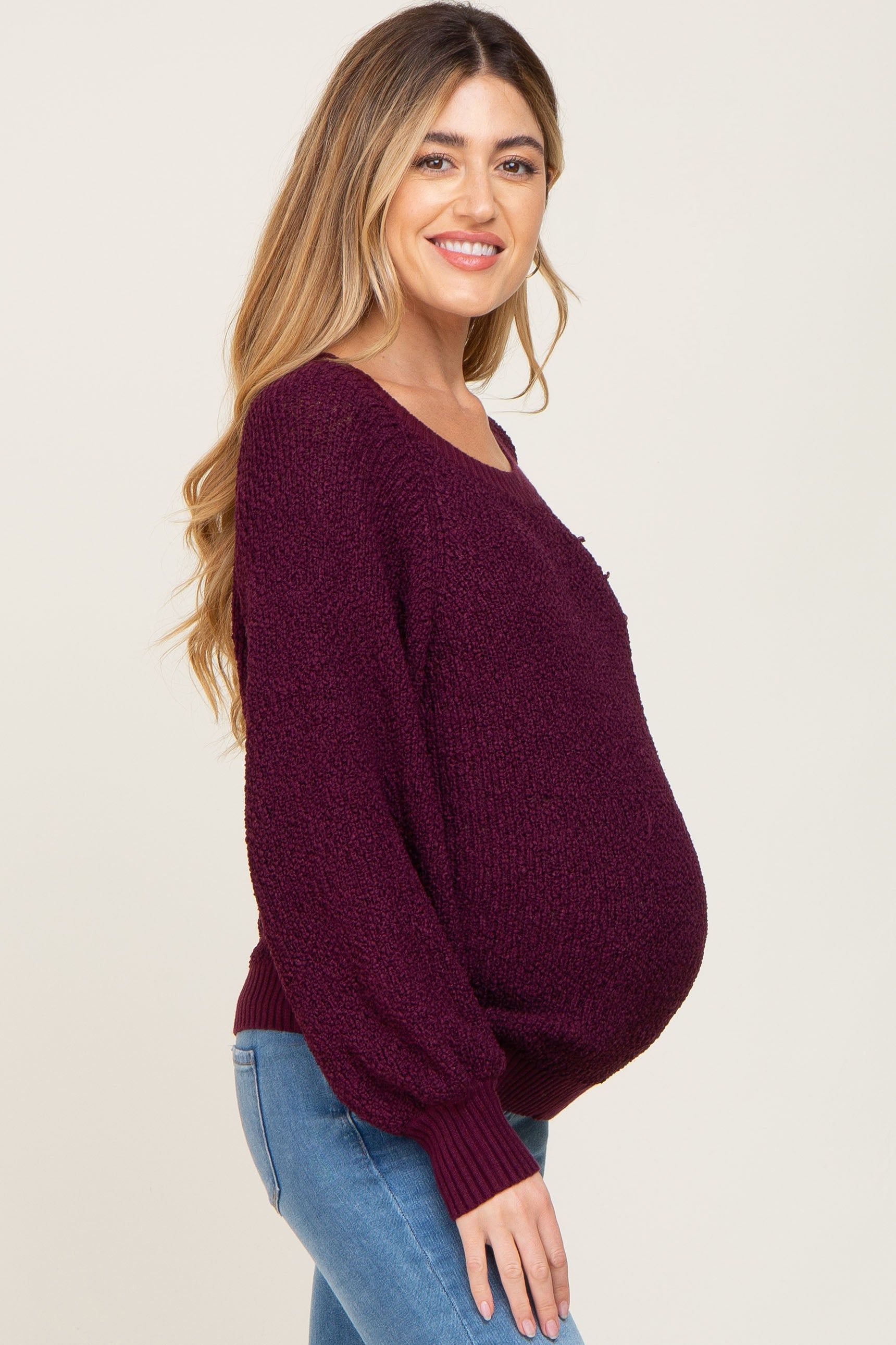 Plum Popcorn Knit Raglan Maternity Sweater sold by Pinkblush product image thumbnail 2