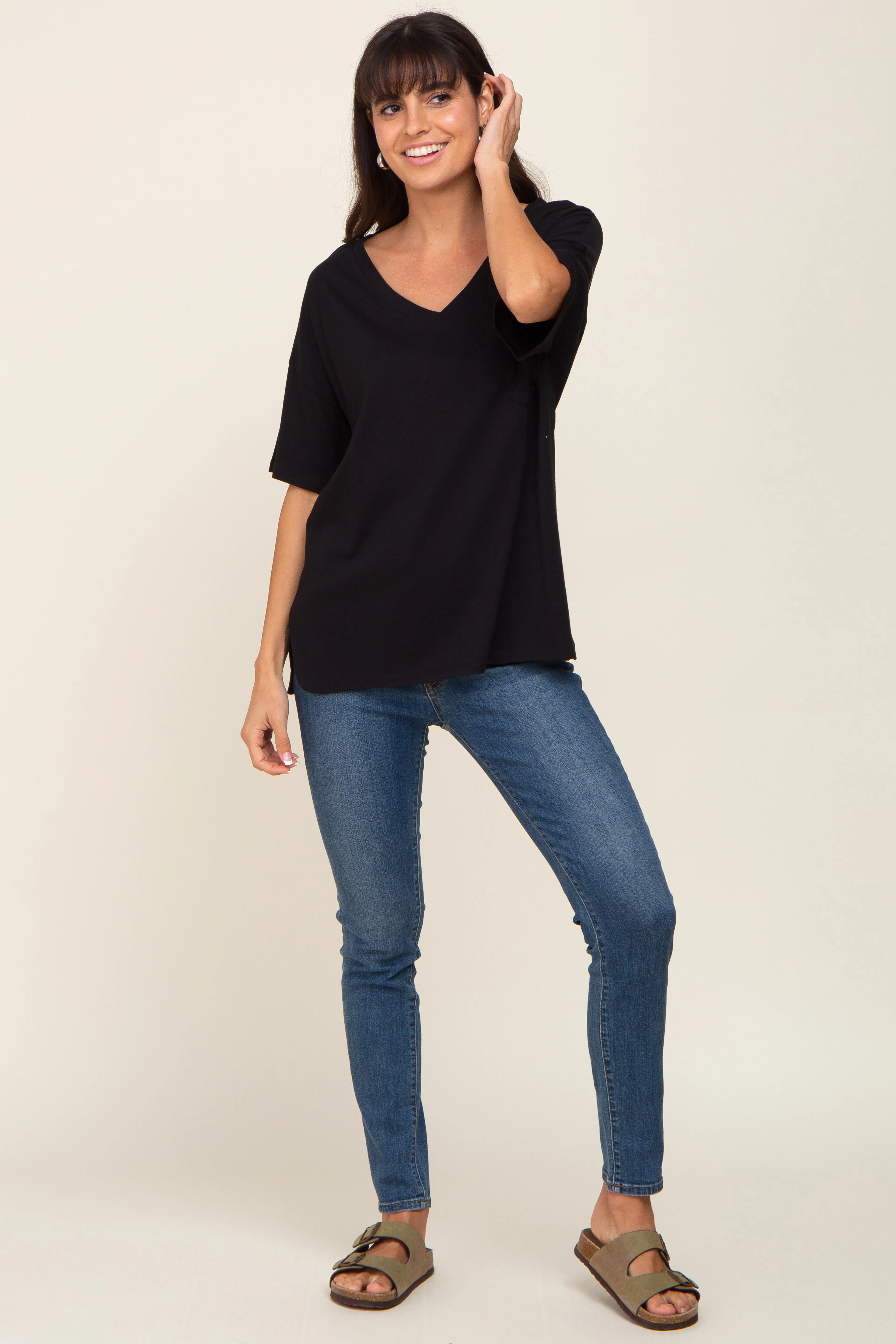 Black Pocketed V-Neck Top sold by Pinkblush product image thumbnail 5