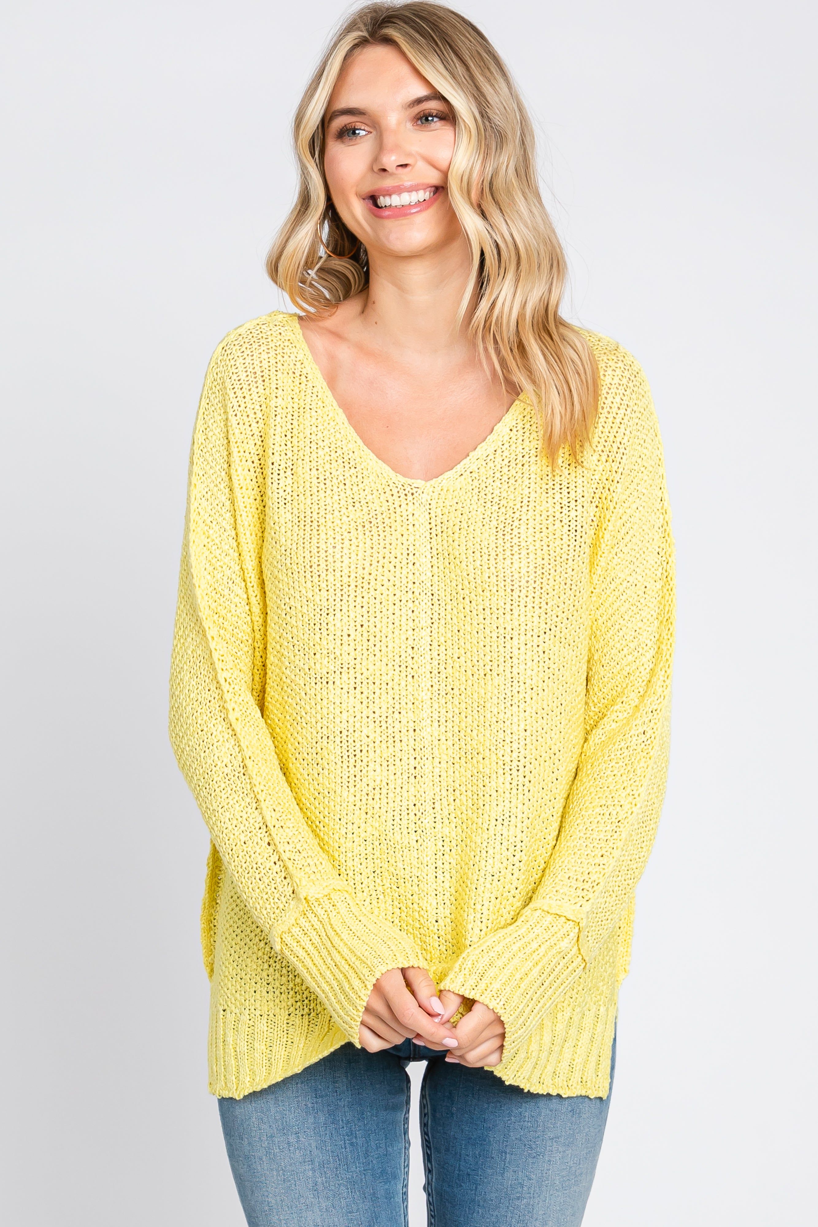 Yellow Chunky Knit Side Slit Sweater sold by Pinkblush product image thumbnail 5