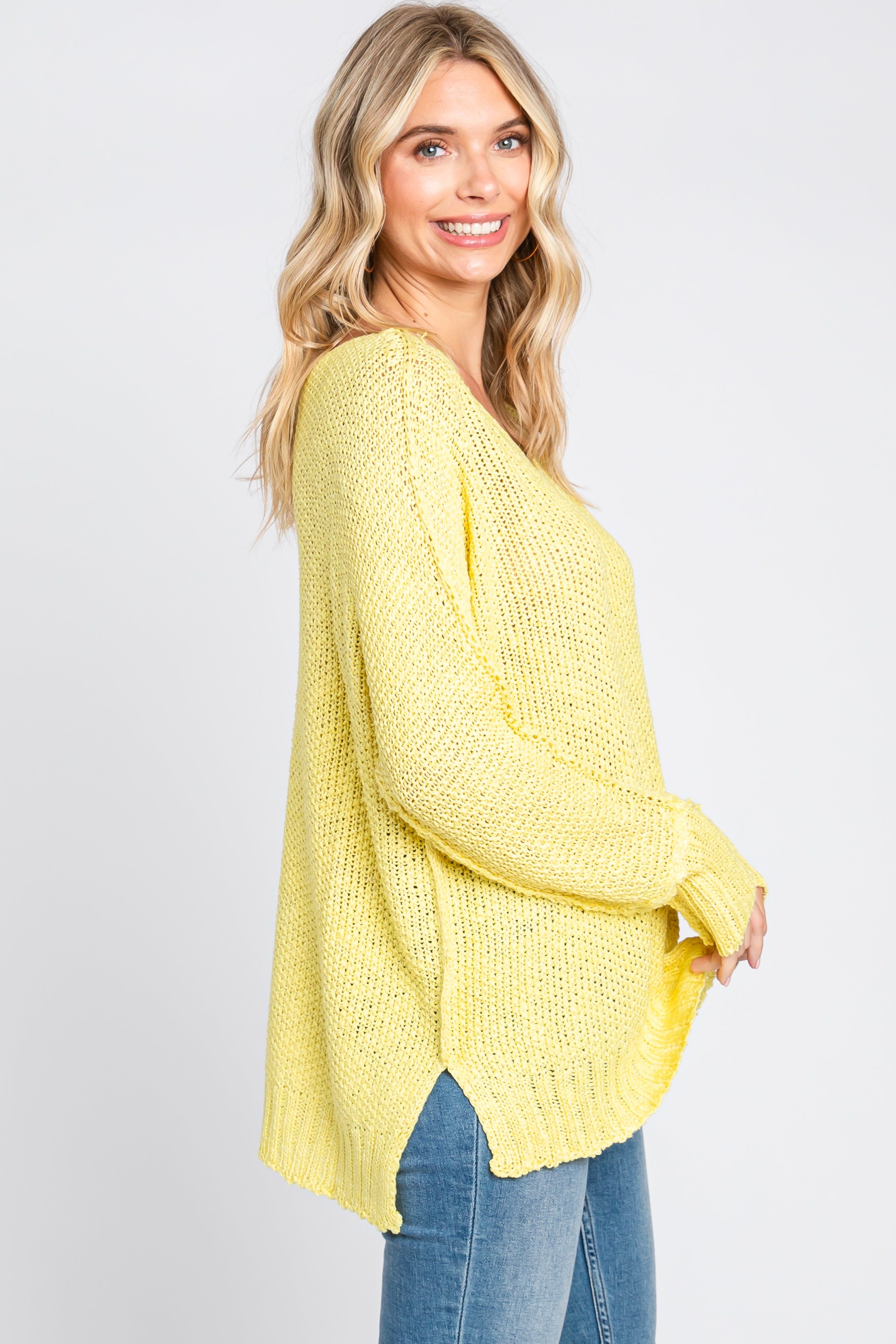 Yellow Chunky Knit Side Slit Sweater sold by Pinkblush product image thumbnail 2