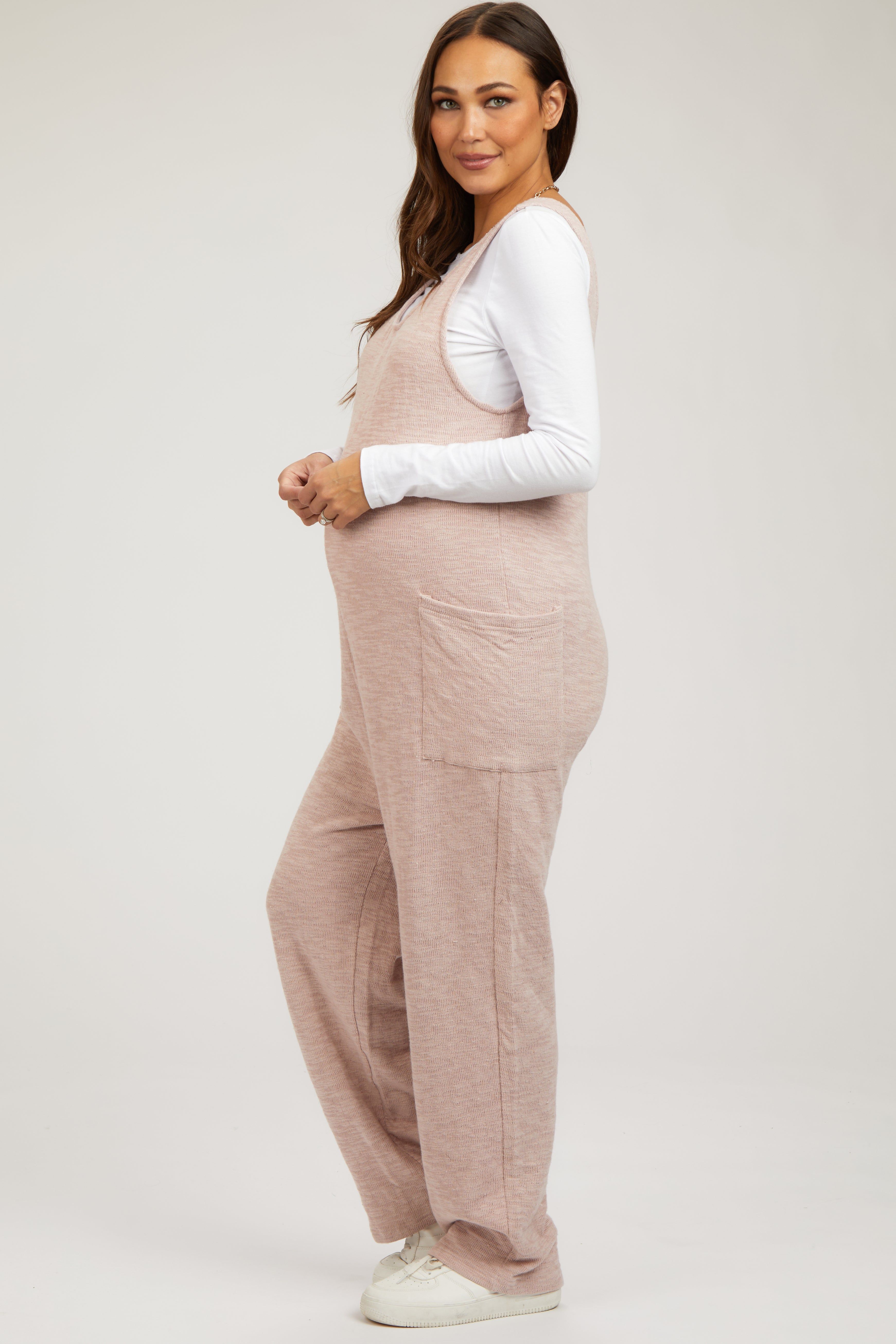 Light Pink Scoop Neck Sleeveless Maternity Jumpsuit sold by Pinkblush product image thumbnail 2