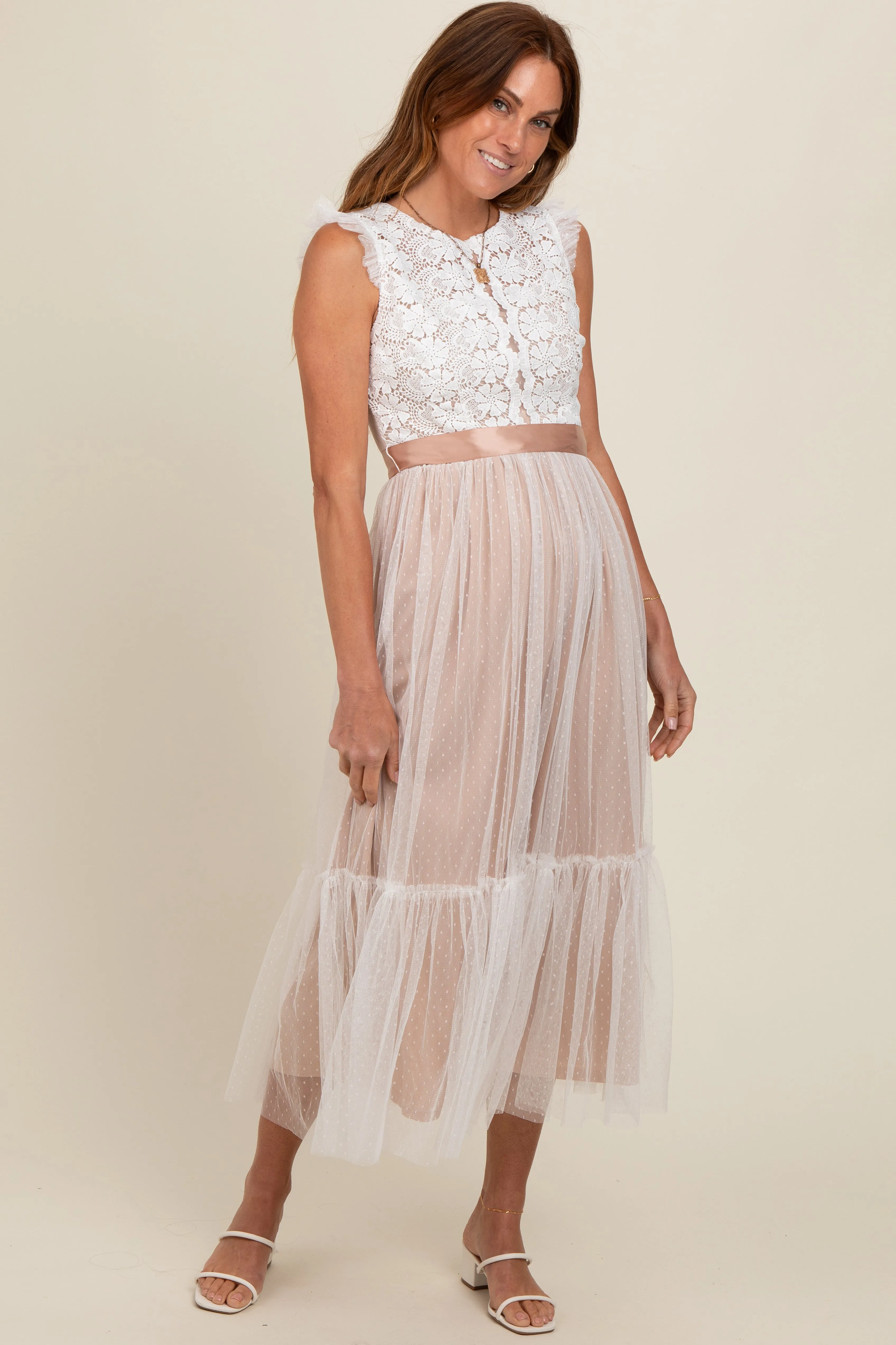 White Lace Contrast Tulle Maxi Dress sold by Pinkblush product image thumbnail 2