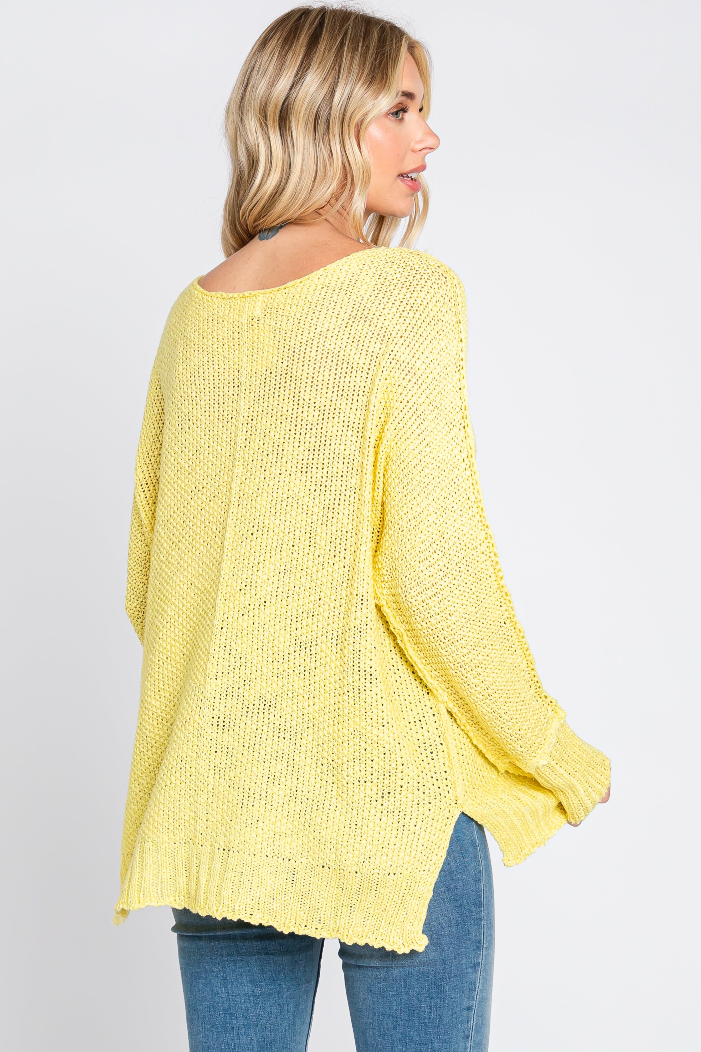 Yellow Chunky Knit Side Slit Sweater sold by Pinkblush product image thumbnail 3