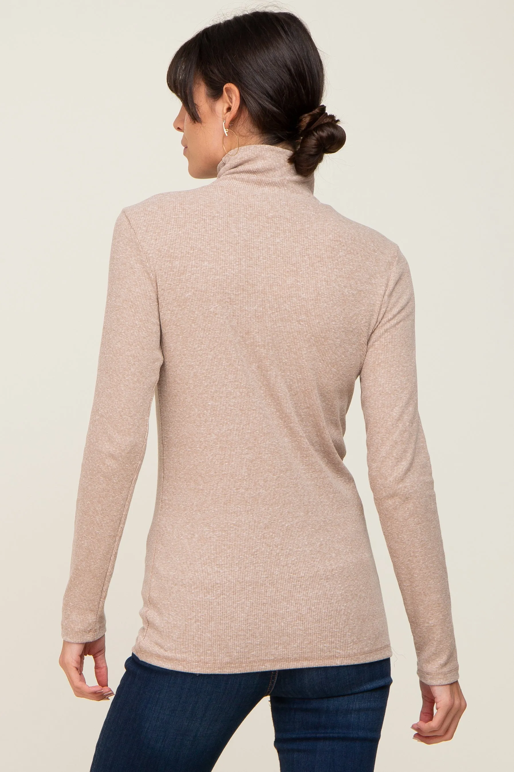 Mocha Heathered Ribbed Mock Neck Long Sleeve Top sold by Pinkblush product image thumbnail 3