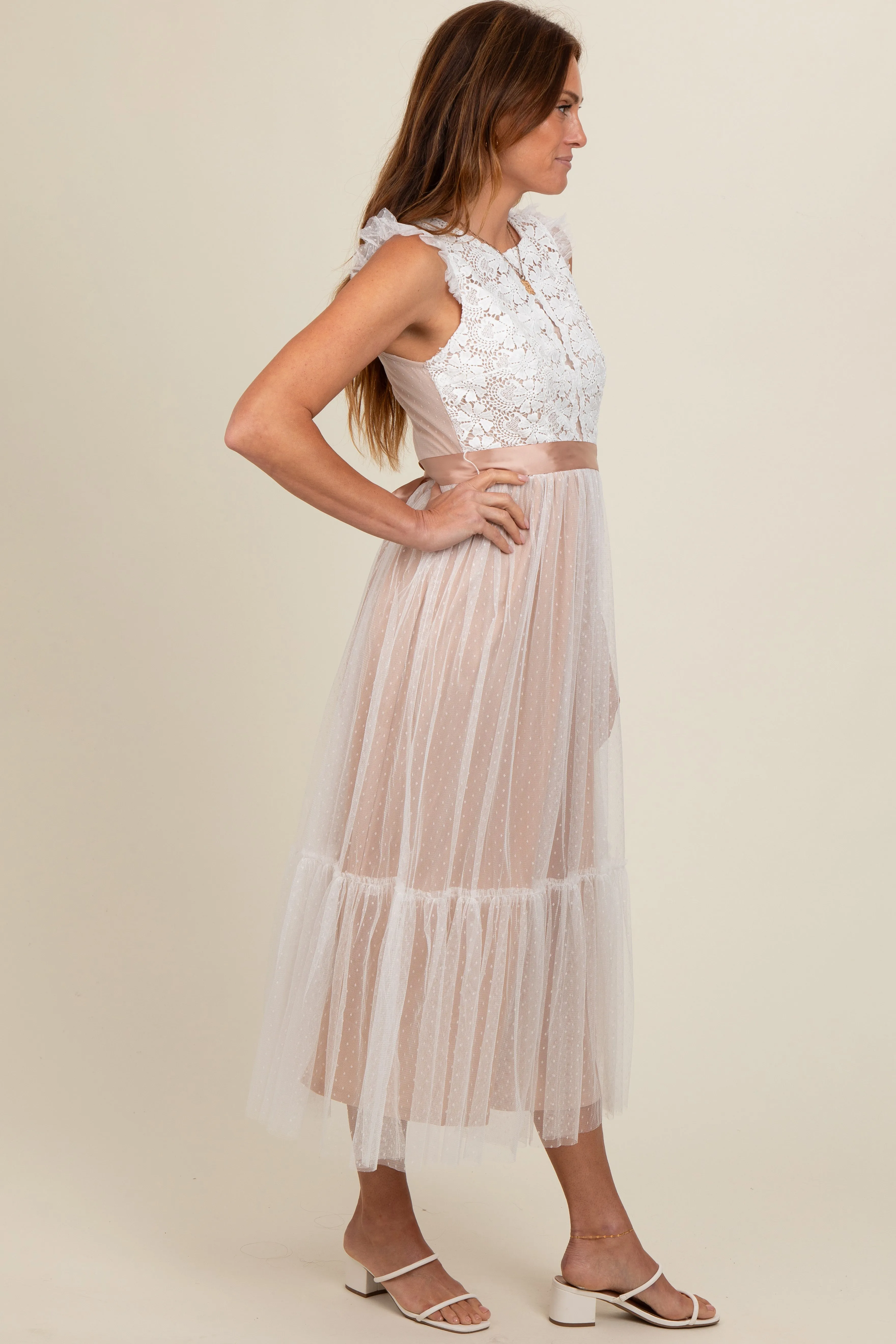White Lace Contrast Tulle Maxi Dress sold by Pinkblush product image thumbnail 3