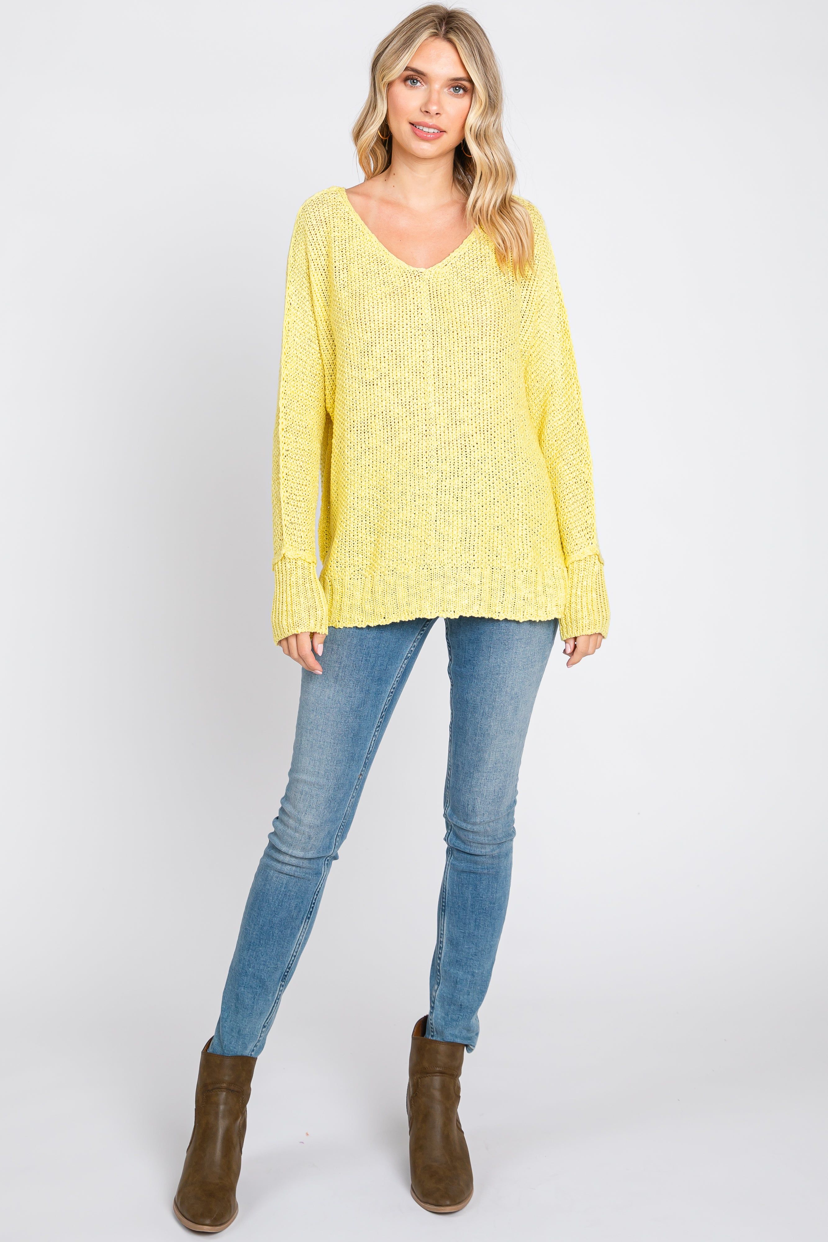 Yellow Chunky Knit Side Slit Sweater sold by Pinkblush product image thumbnail 4