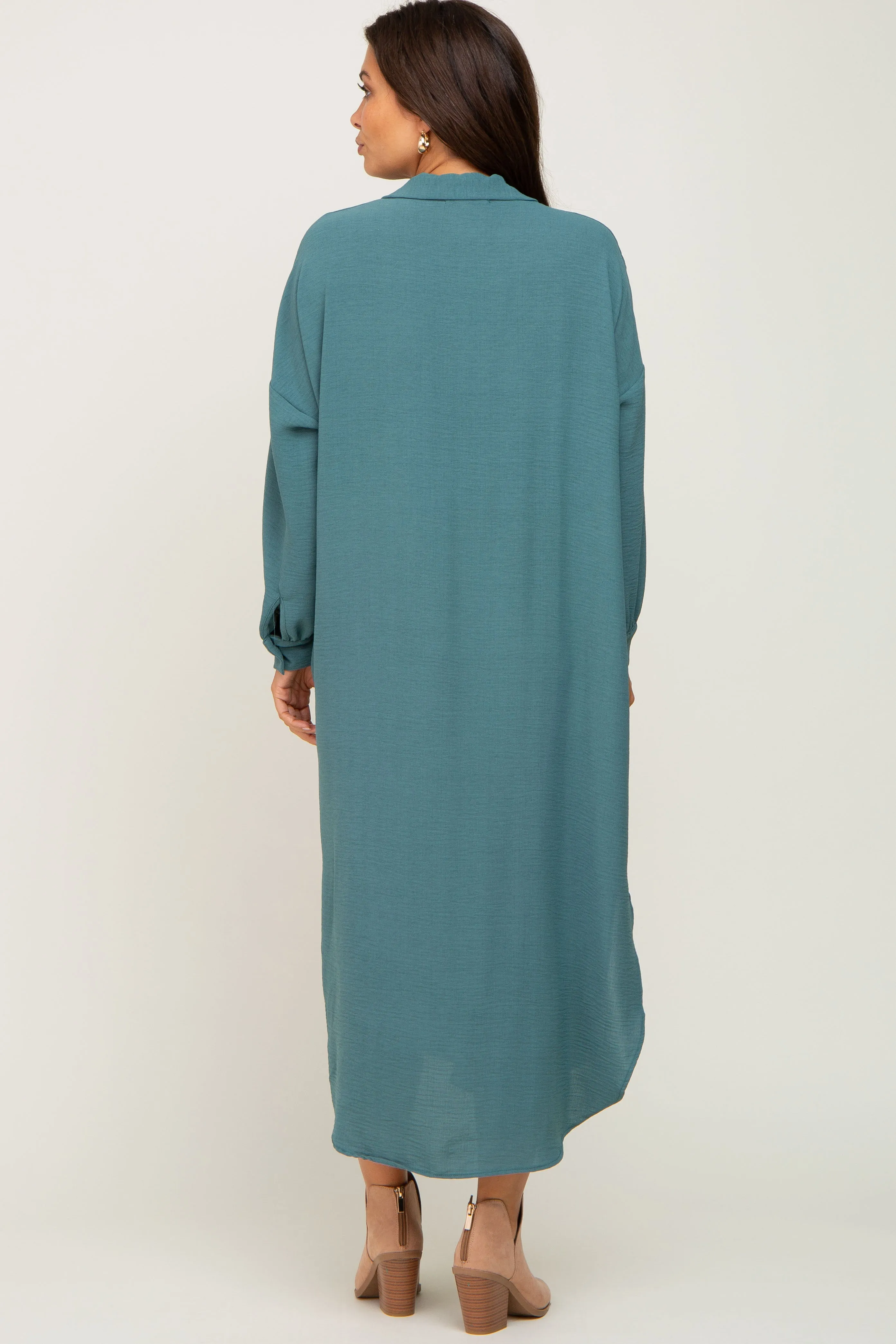 Teal Button Down Front Pocket Maternity Midi Dress sold by Pinkblush product image thumbnail 3