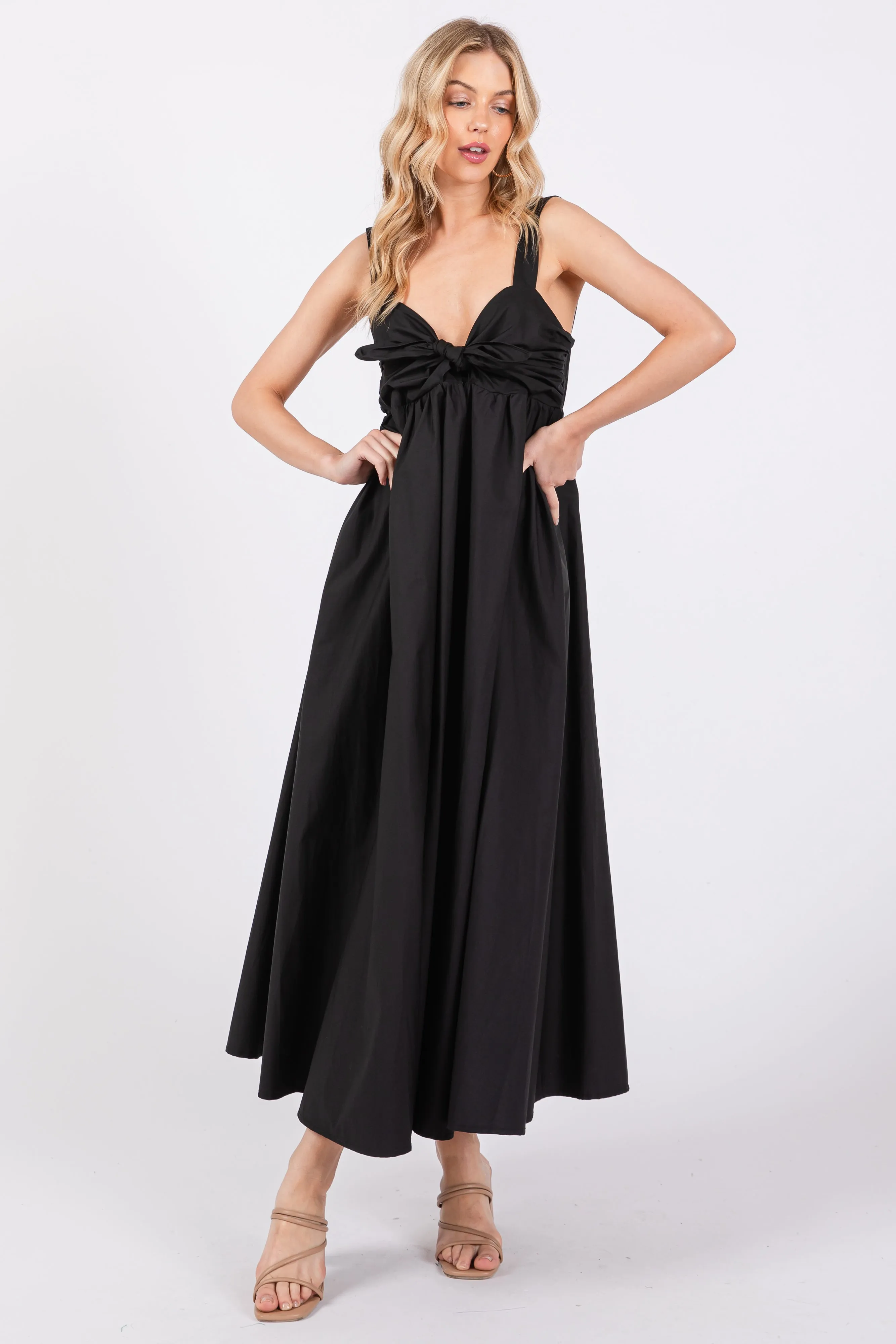 Black Front Tie Sleeveless Midi Dress sold by Pinkblush product image thumbnail 2