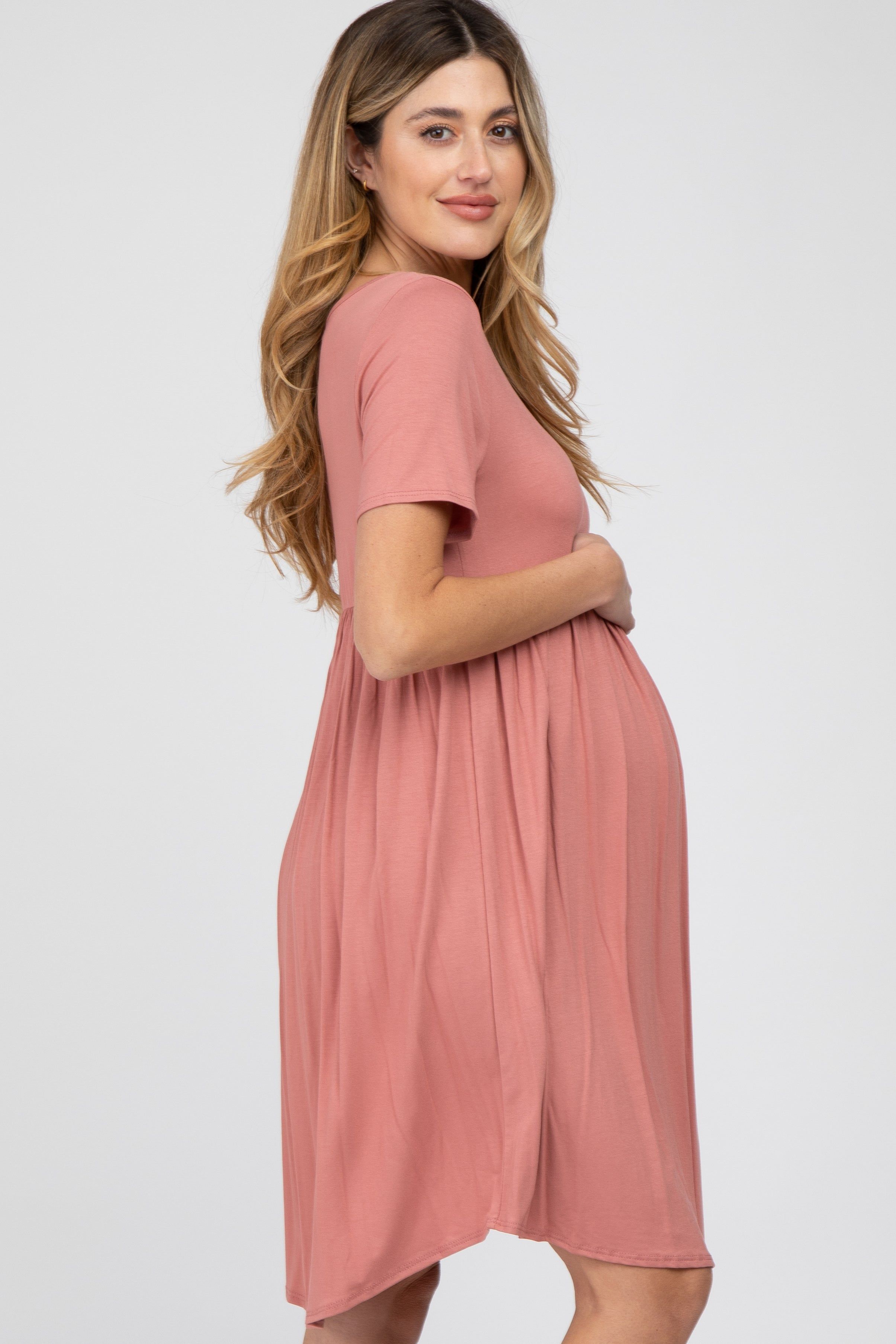 Rust Babydoll Round Hem Maternity Dress sold by Pinkblush product image thumbnail 3