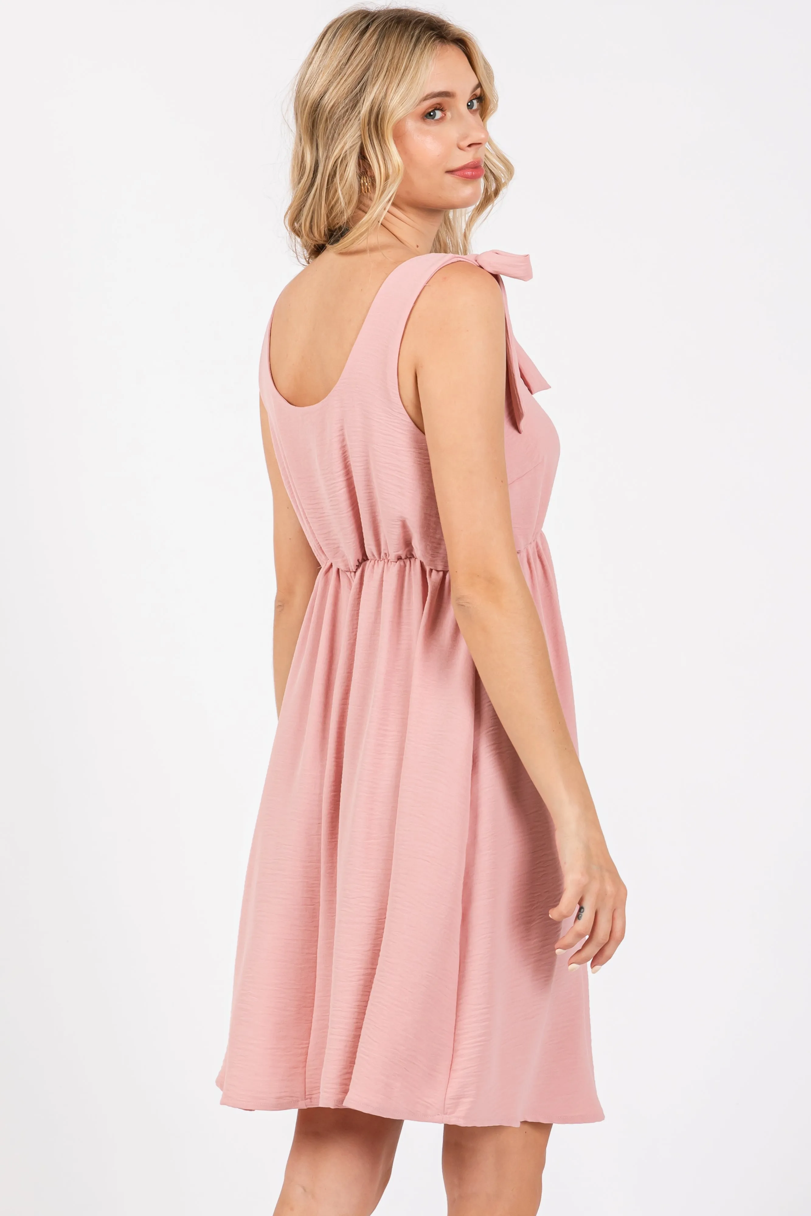 Pink Solid Tie-Shoulder Scoop Neck Dress sold by Pinkblush product image thumbnail 3
