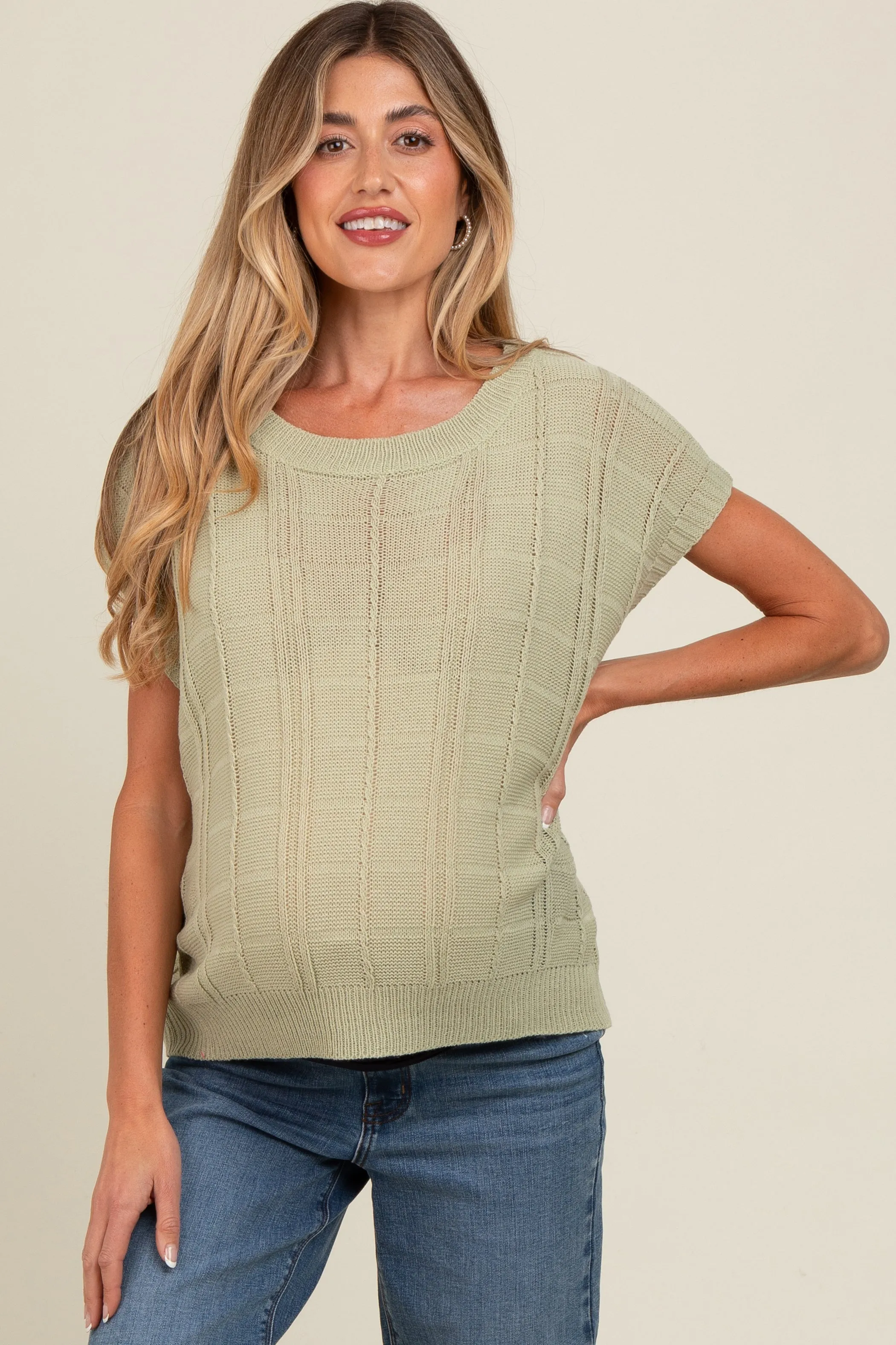 Mint Green Knit Short Sleeve Sweater Maternity Top sold by Pinkblush