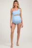 Light Blue Asymmetrical One Shoulder Side Cutout One-Piece Maternity Swimsuit sold by Pinkblush