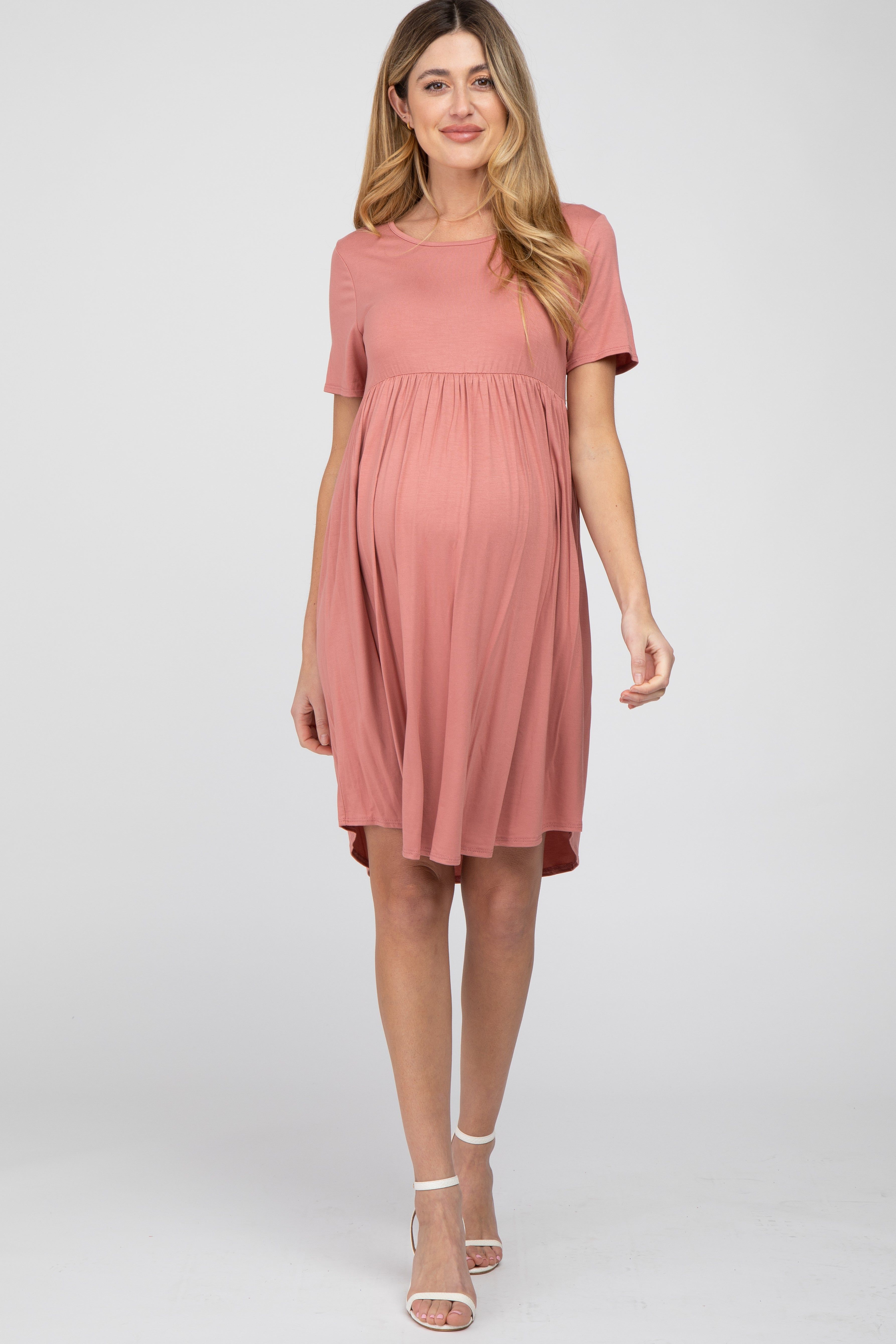 Rust Babydoll Round Hem Maternity Dress sold by Pinkblush
