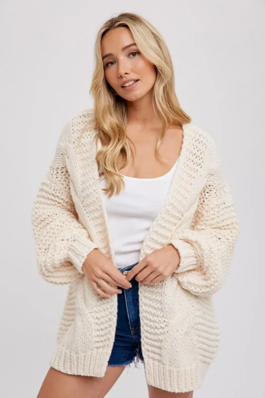 Cream Chunky Knit Cardigan sold by Pinkblush