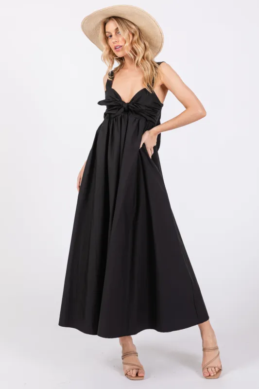 Black Front Tie Sleeveless Midi Dress sold by Pinkblush
