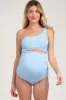 Light Blue Asymmetrical One Shoulder Side Cutout One-Piece Maternity Swimsuit sold by Pinkblush
